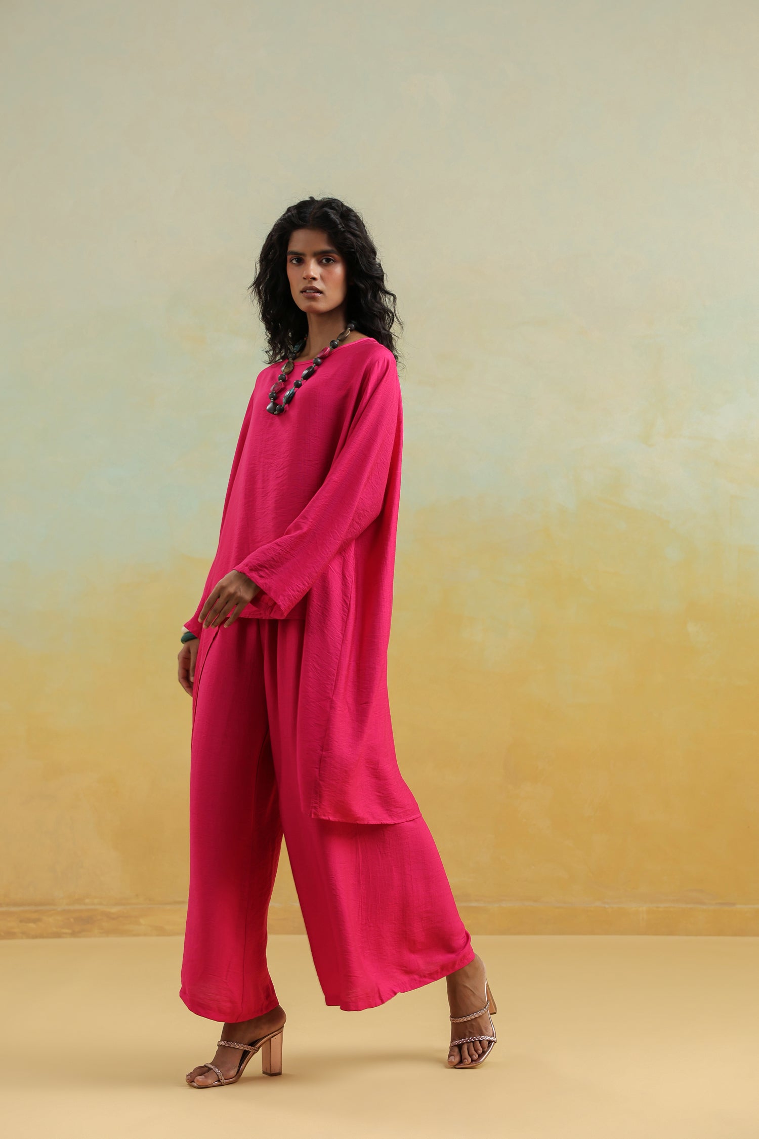 Fuchsia Pink Co-Ord Set | Cotton Silk Top & Bottom