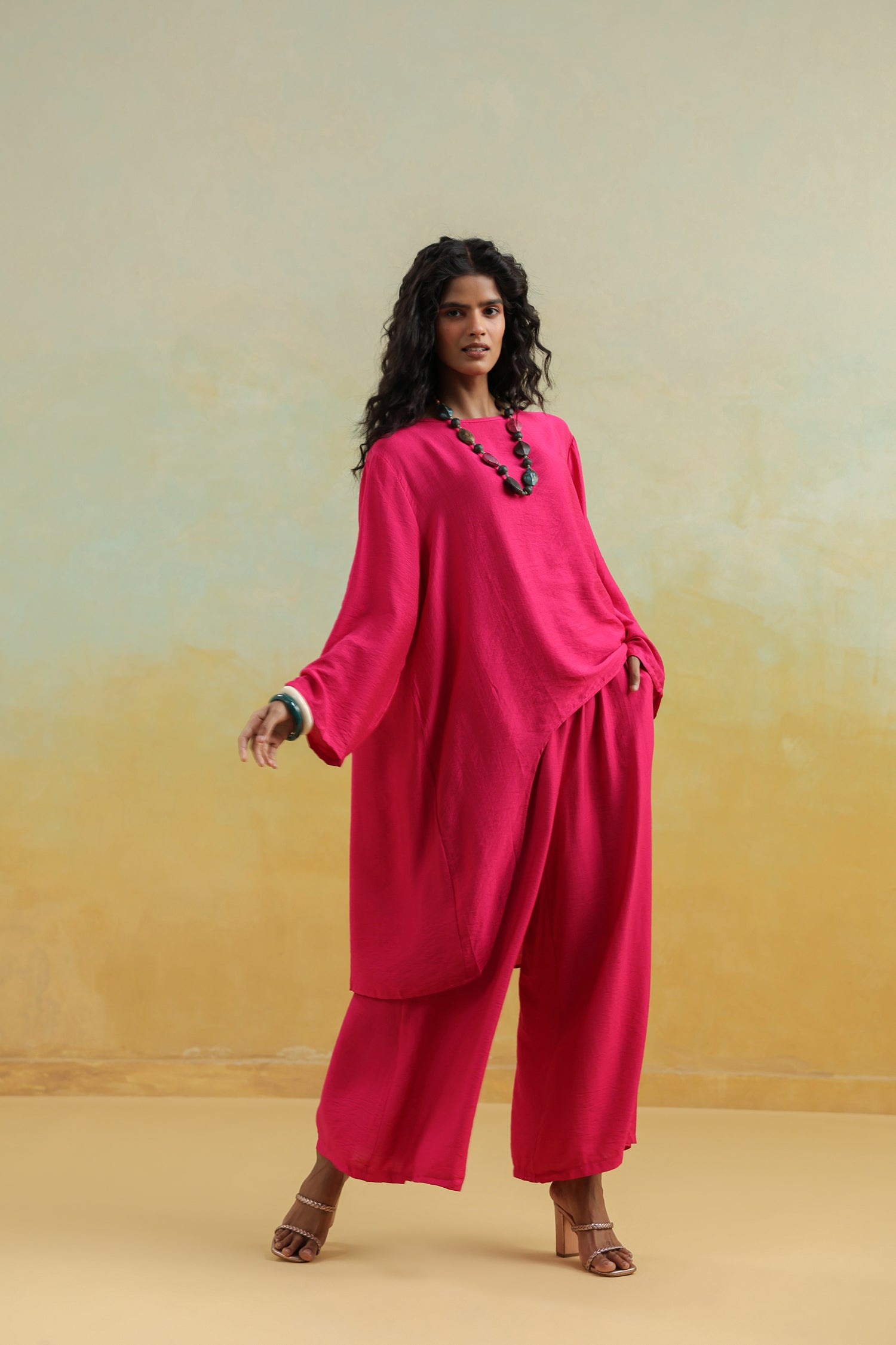 Fuchsia Pink Co-Ord Set | Cotton Silk Top & Bottom