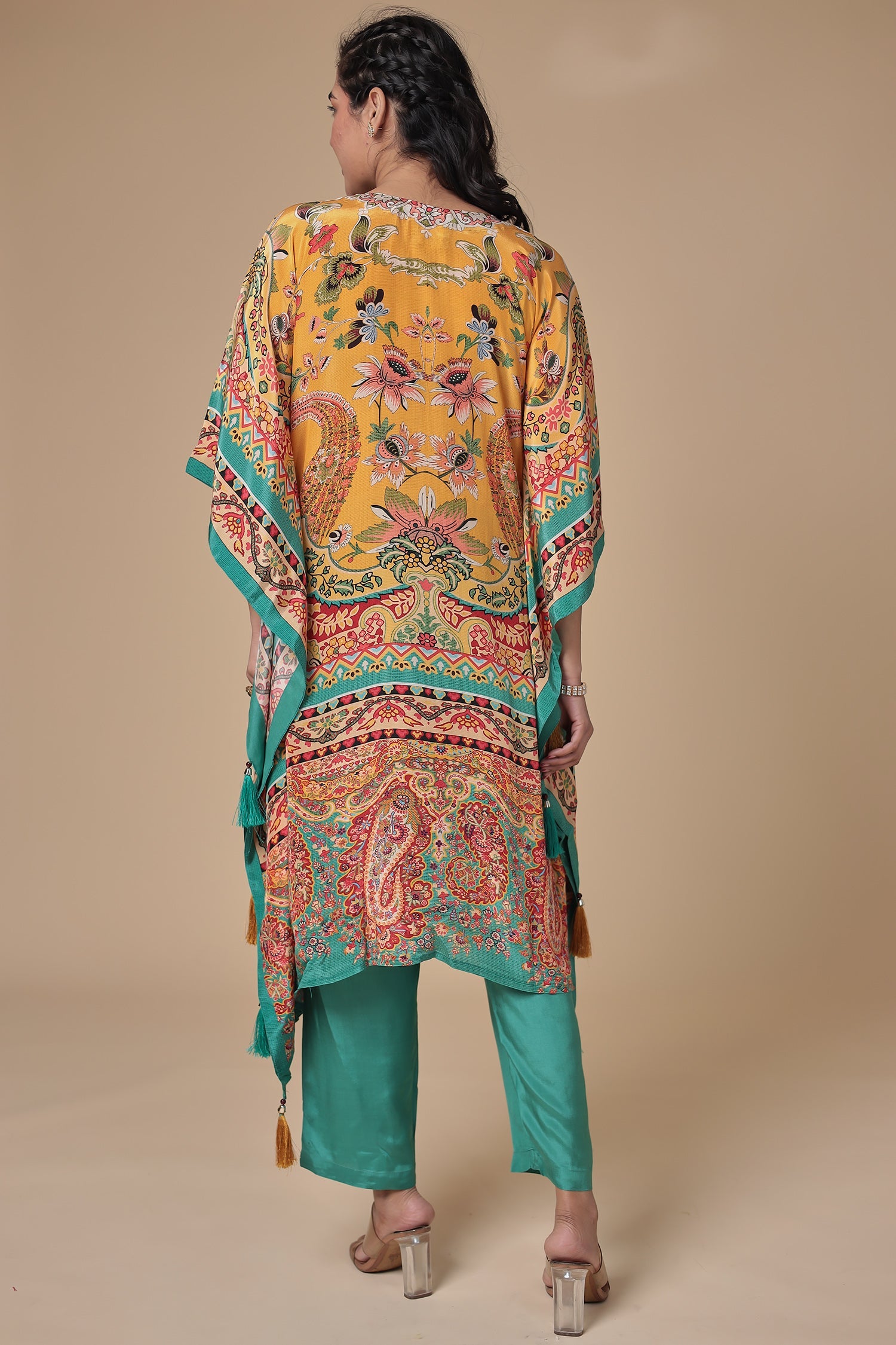 Printed Chinon Kaftan Set with Sequins work