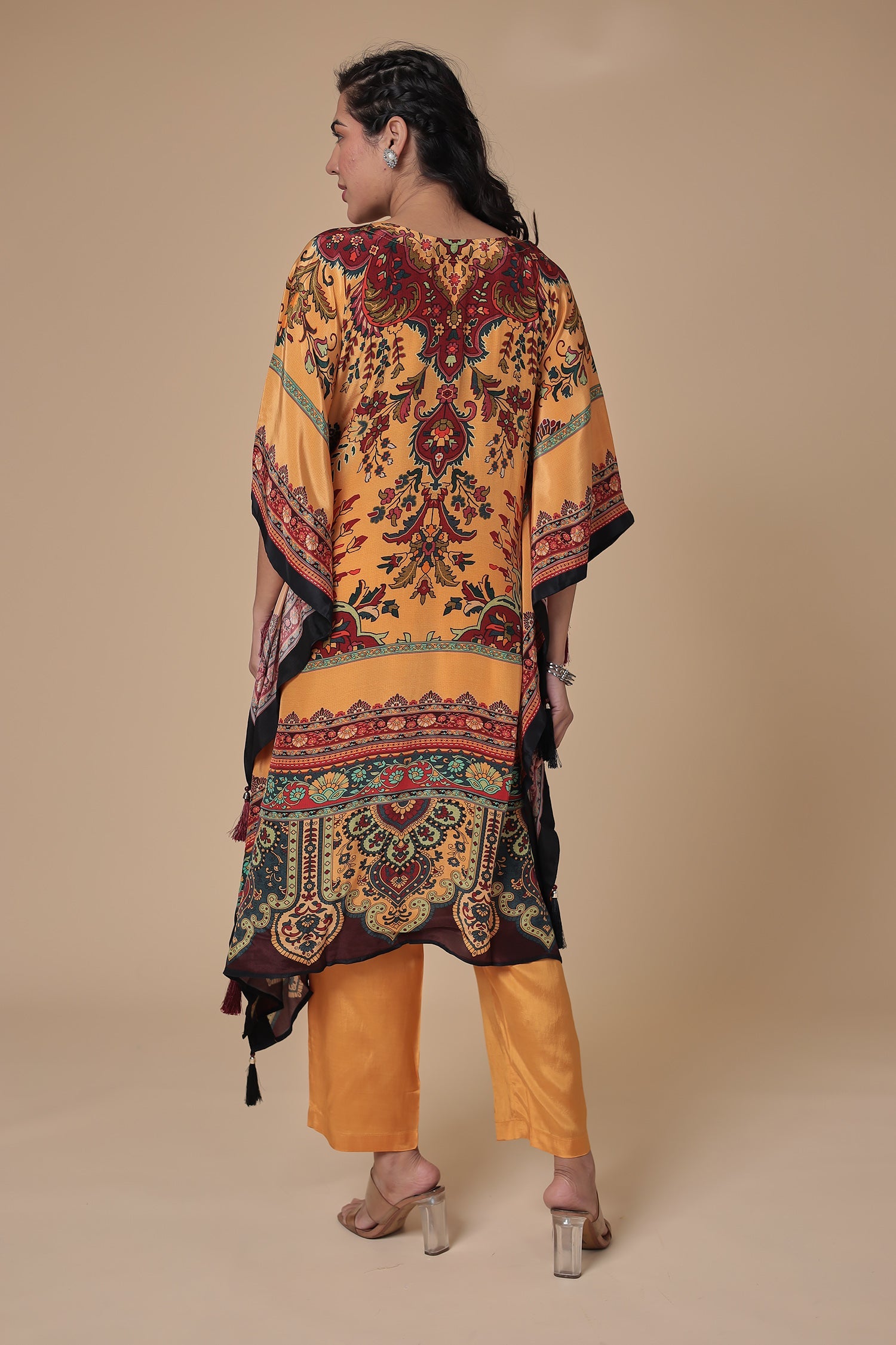 Printed Chinon Kaftan Set with Sequins work