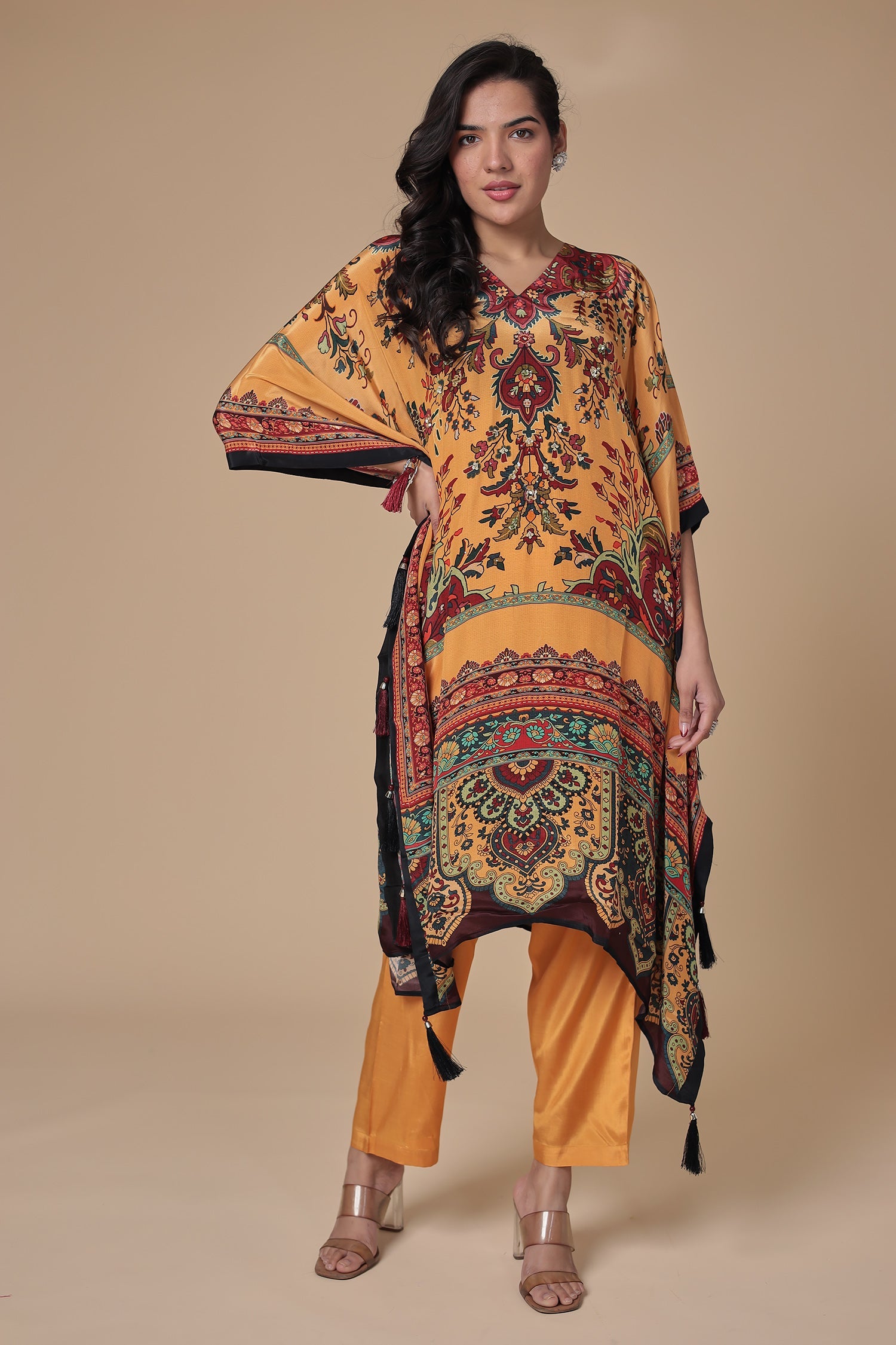 Printed Chinon Kaftan Set with Sequins work