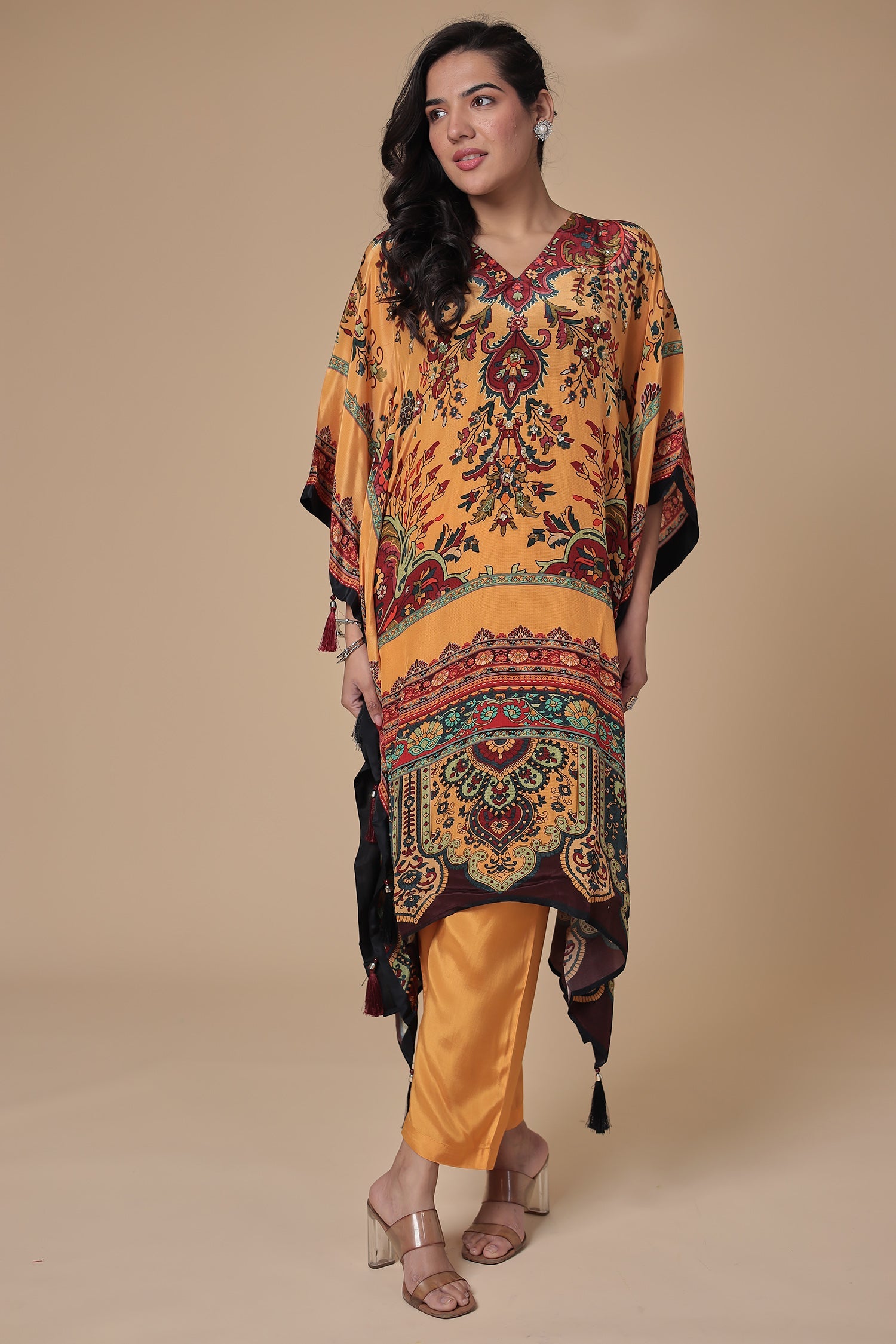 Printed Chinon Kaftan Set with Sequins work