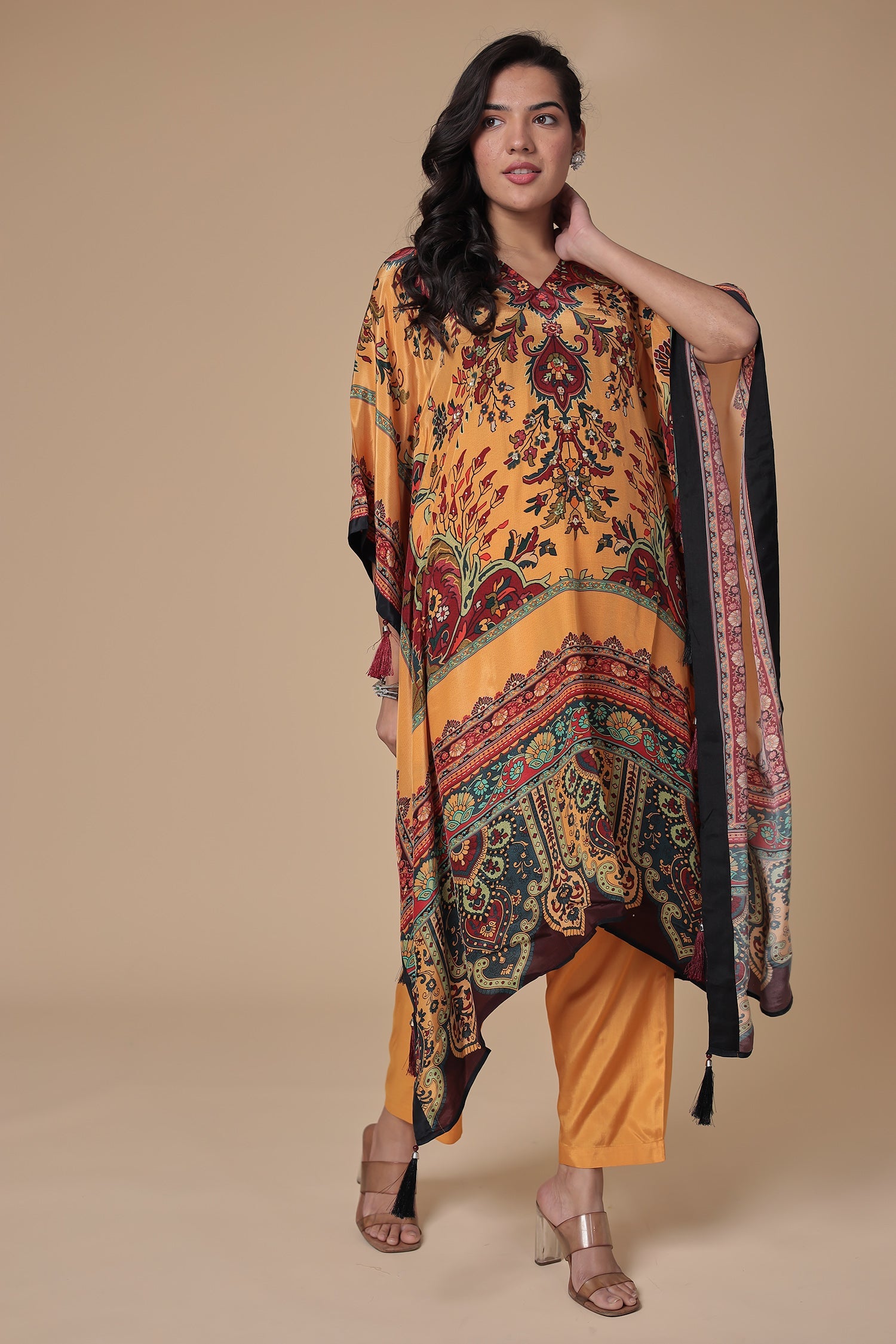 Printed Chinon Kaftan Set with Sequins work