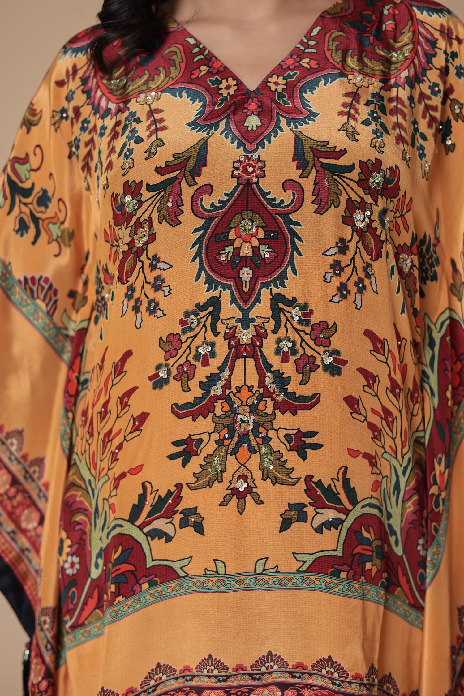 Printed Chinon Kaftan Set with Sequins work