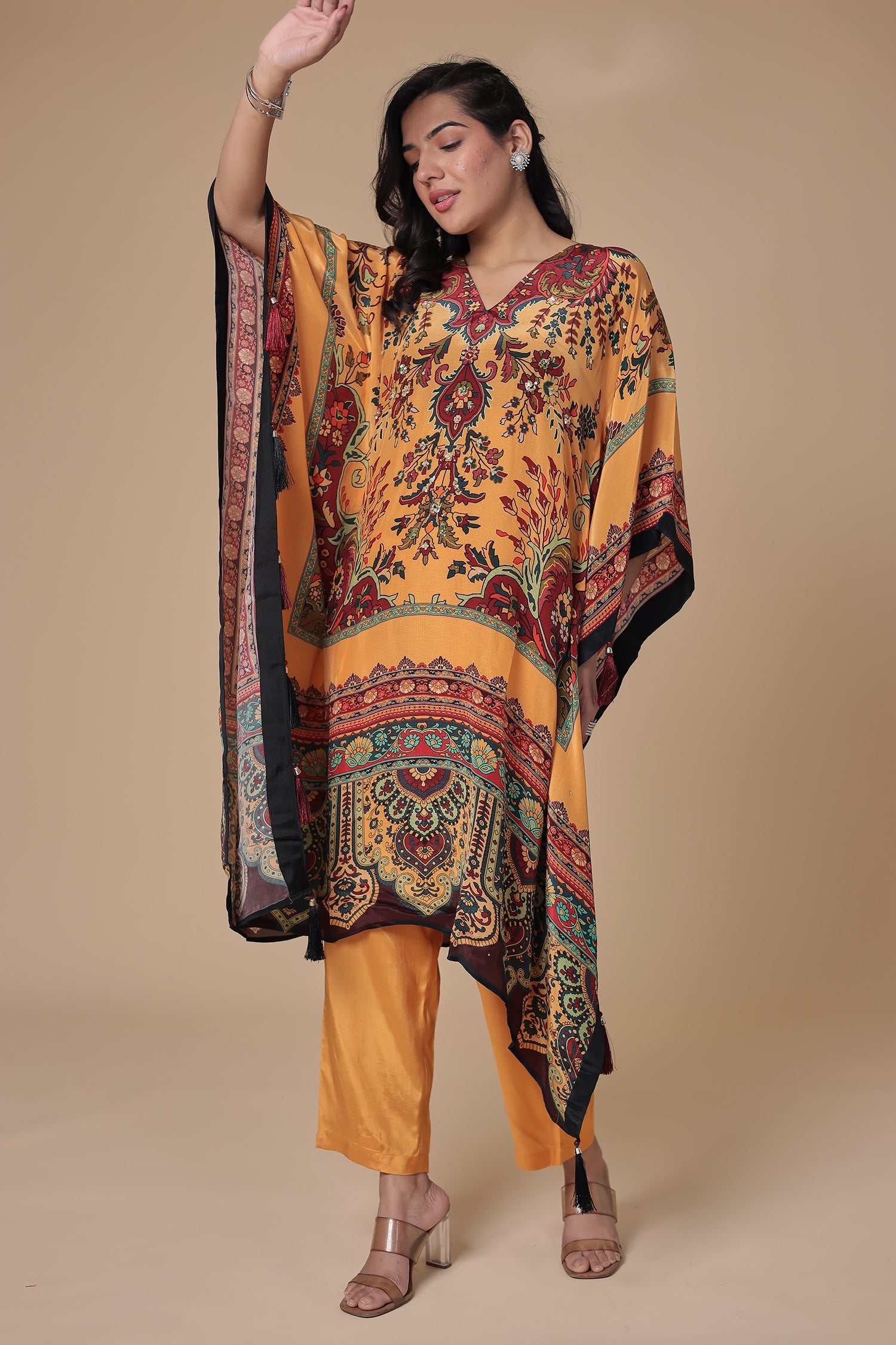 Printed Chinon Kaftan Set with Sequins work