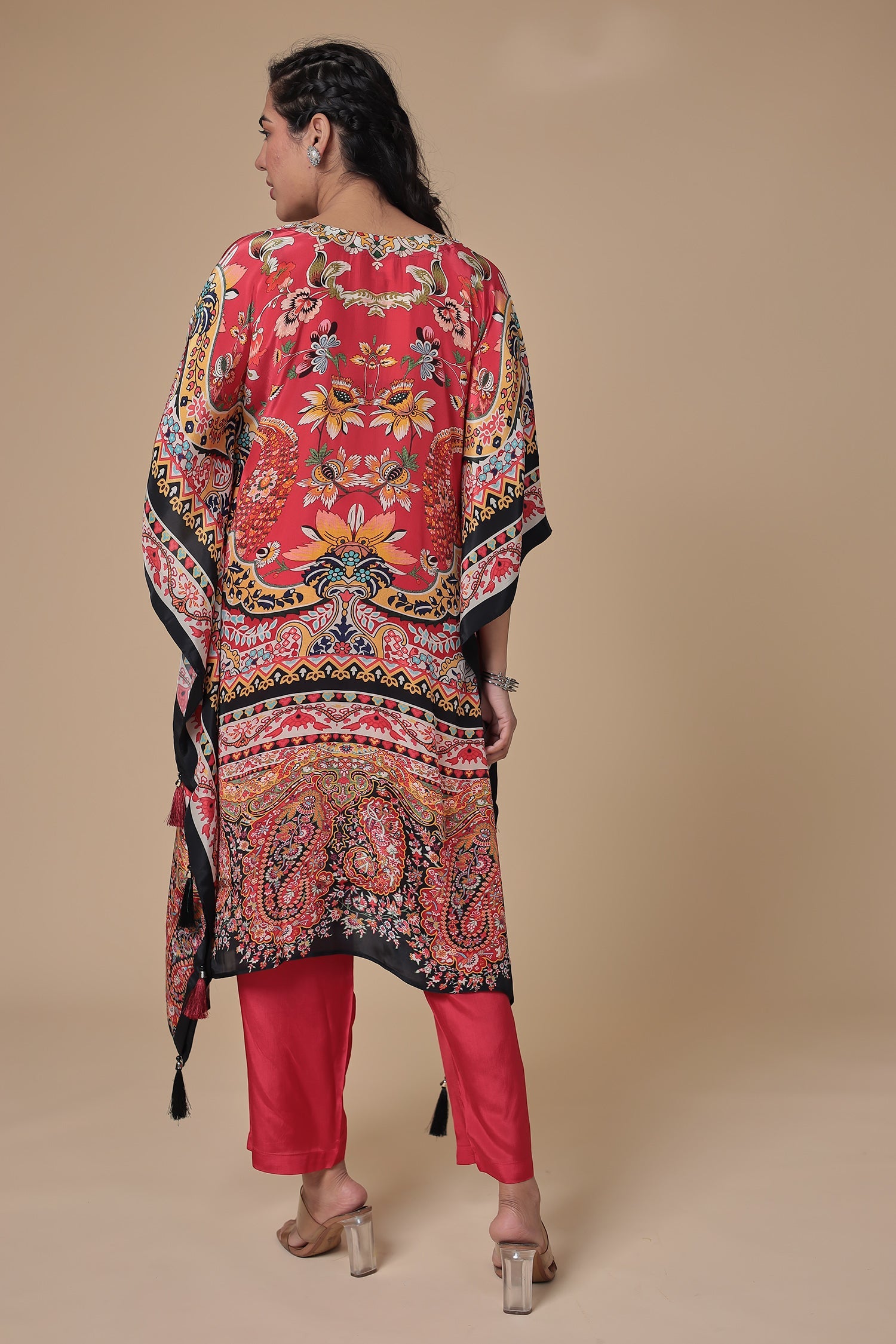 Printed Chinon Kaftan Set with Sequins work