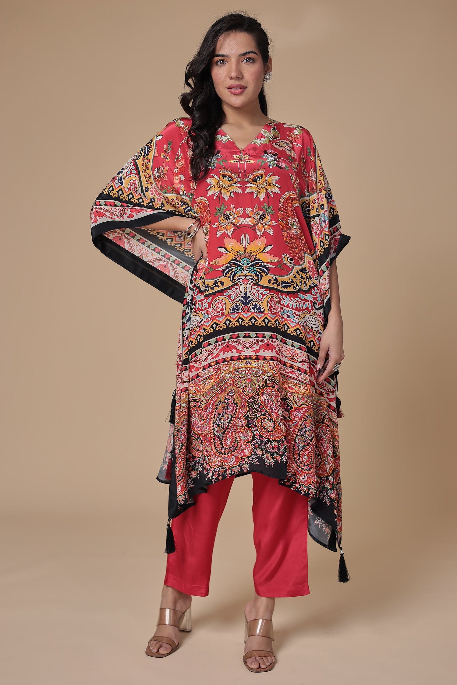 Printed Chinon Kaftan Set with Sequins work