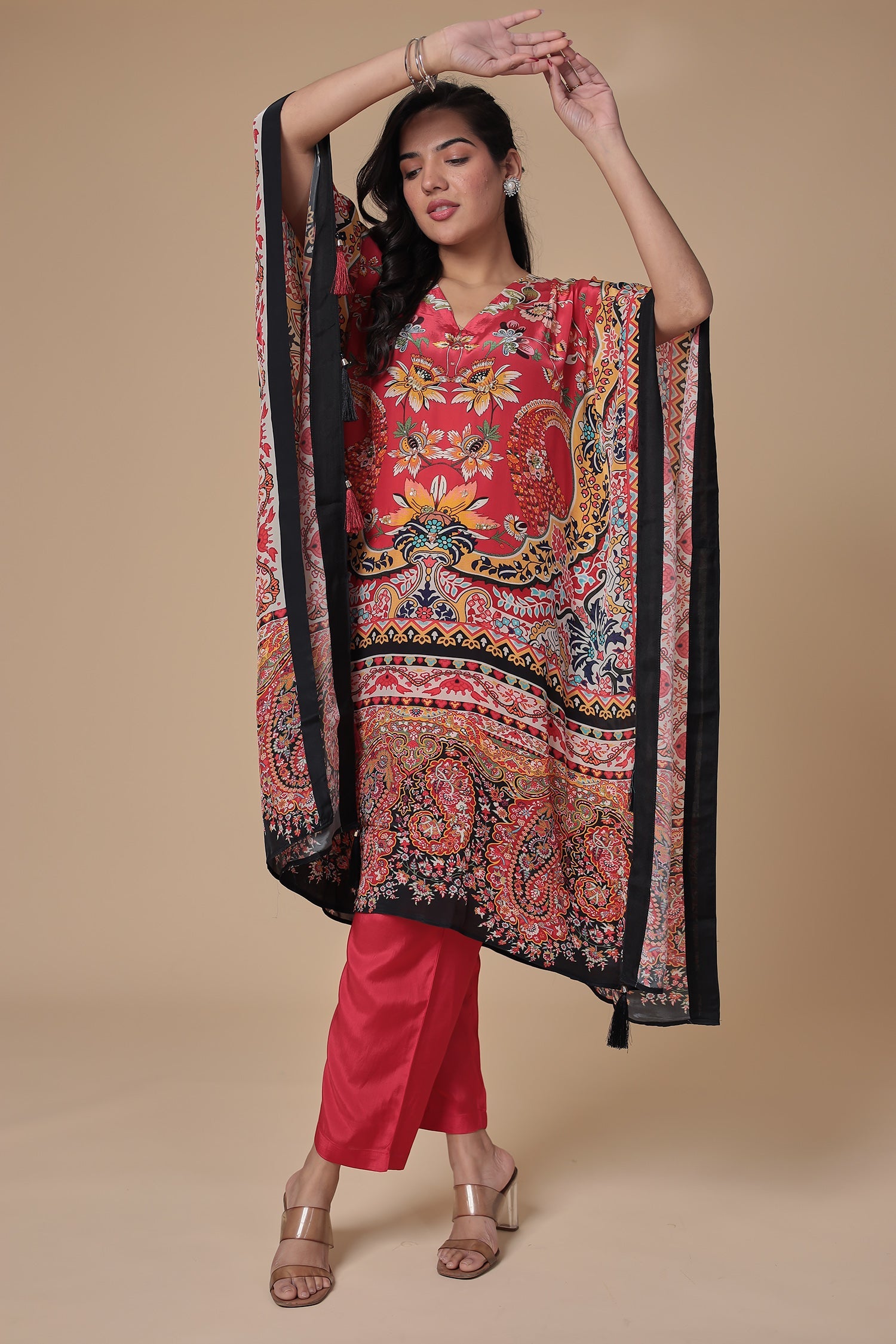 Printed Chinon Kaftan Set with Sequins work