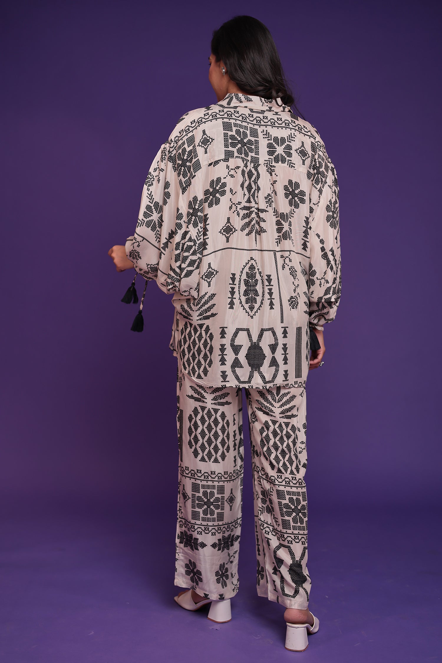 Printed Silk Blend Co Ords Set Embellished with Stone work