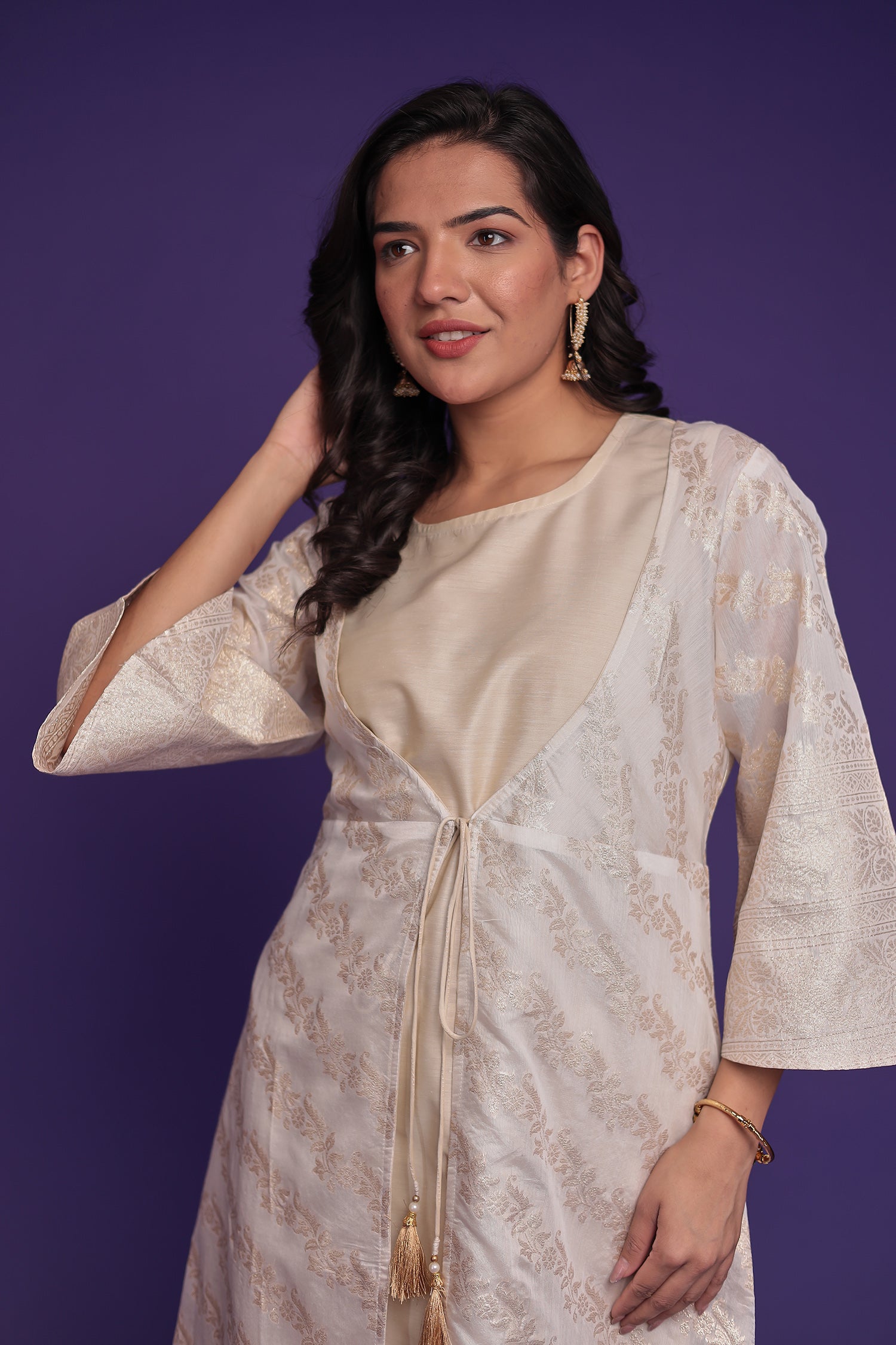 Jacket Style Banarasi Silk Kurta Set Stitched