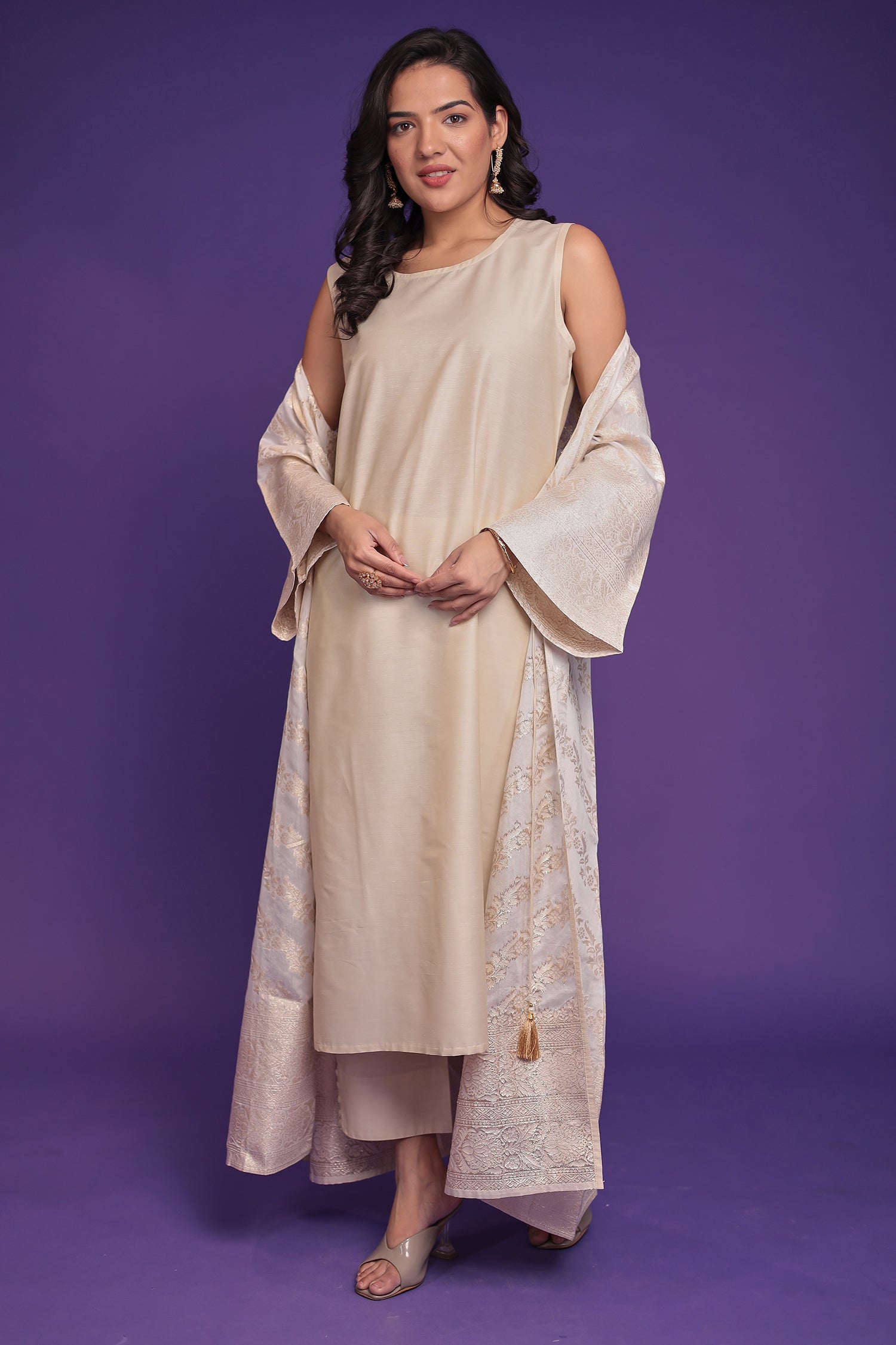 Jacket Style Banarasi Silk Kurta Set Stitched