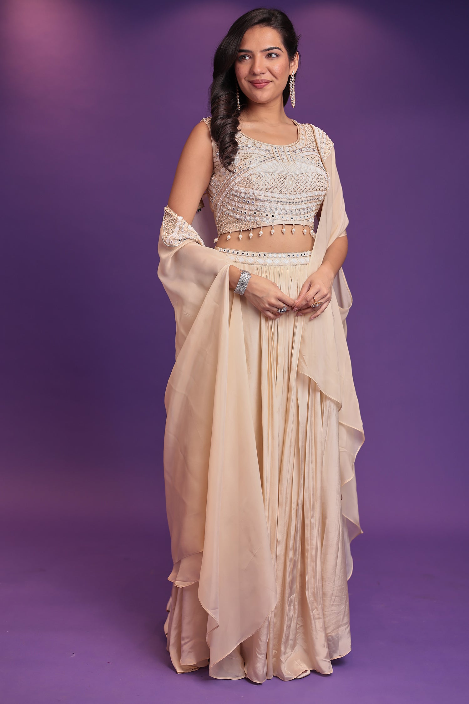 Jacket Style Silk Indo Western Embellished with Mirror, Pearl and Sequins work