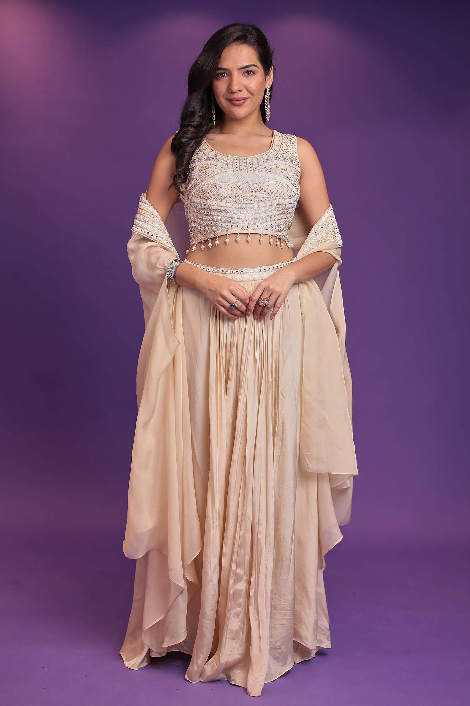 Jacket Style Silk Indo Western Embellished with Mirror, Pearl and Sequins work