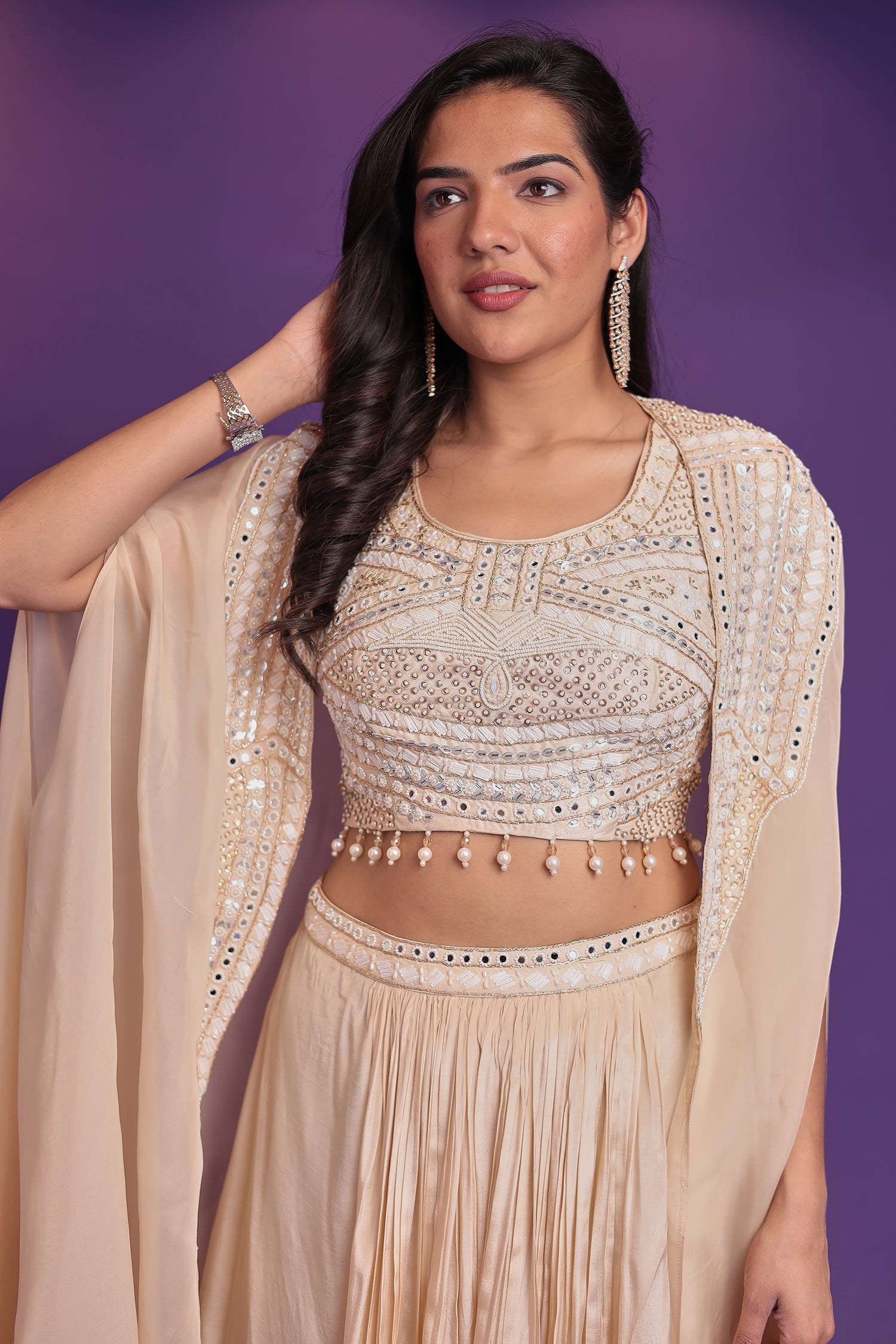 Jacket Style Silk Indo Western Embellished with Mirror, Pearl and Sequins work