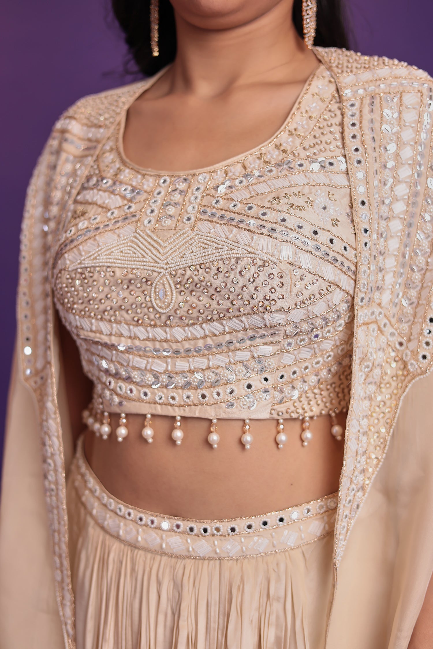 Jacket Style Silk Indo Western Embellished with Mirror, Pearl and Sequins work