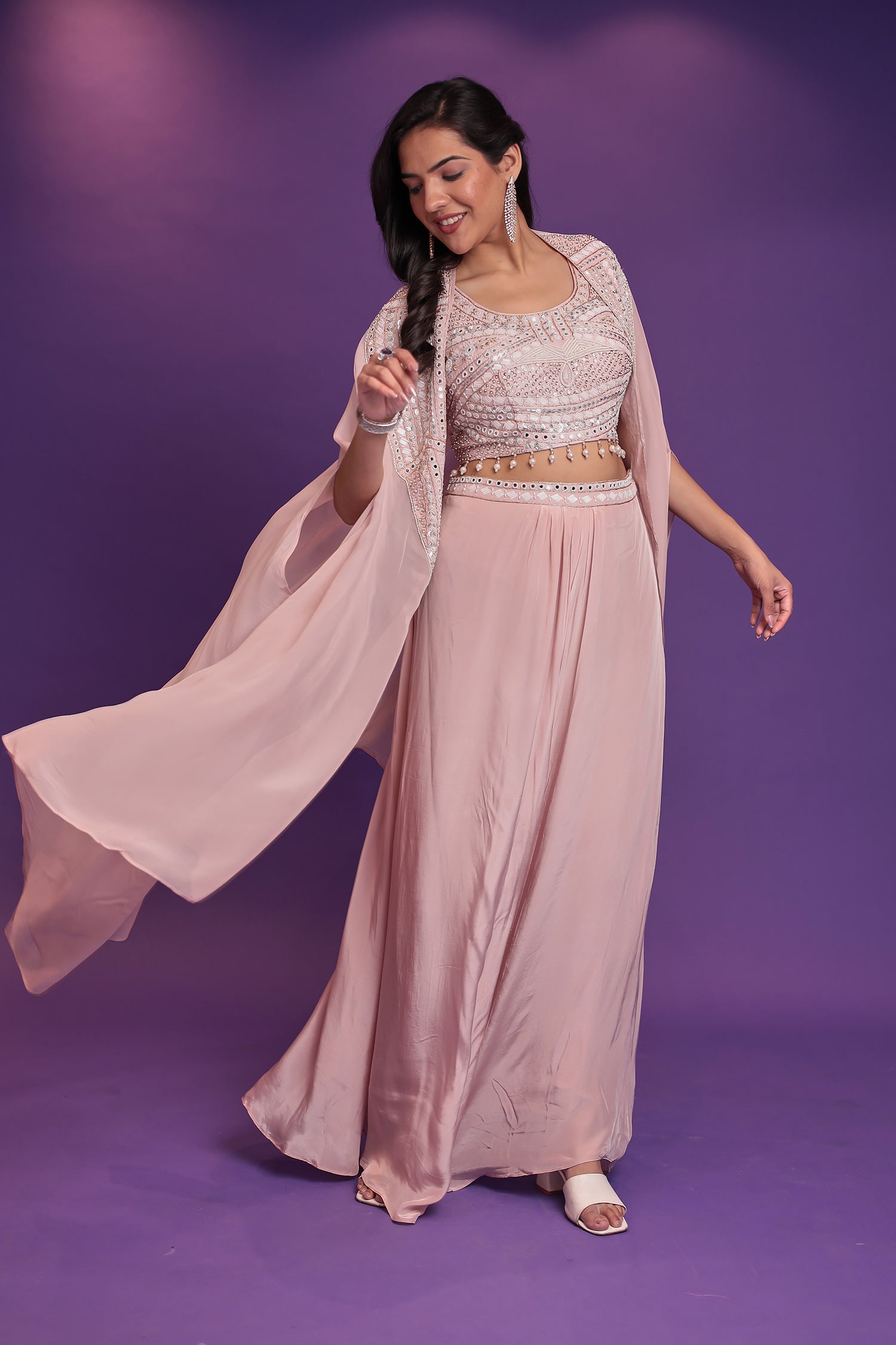 Jacket Style Silk Indo Western Embellished with Mirror, Pearl and Sequins work