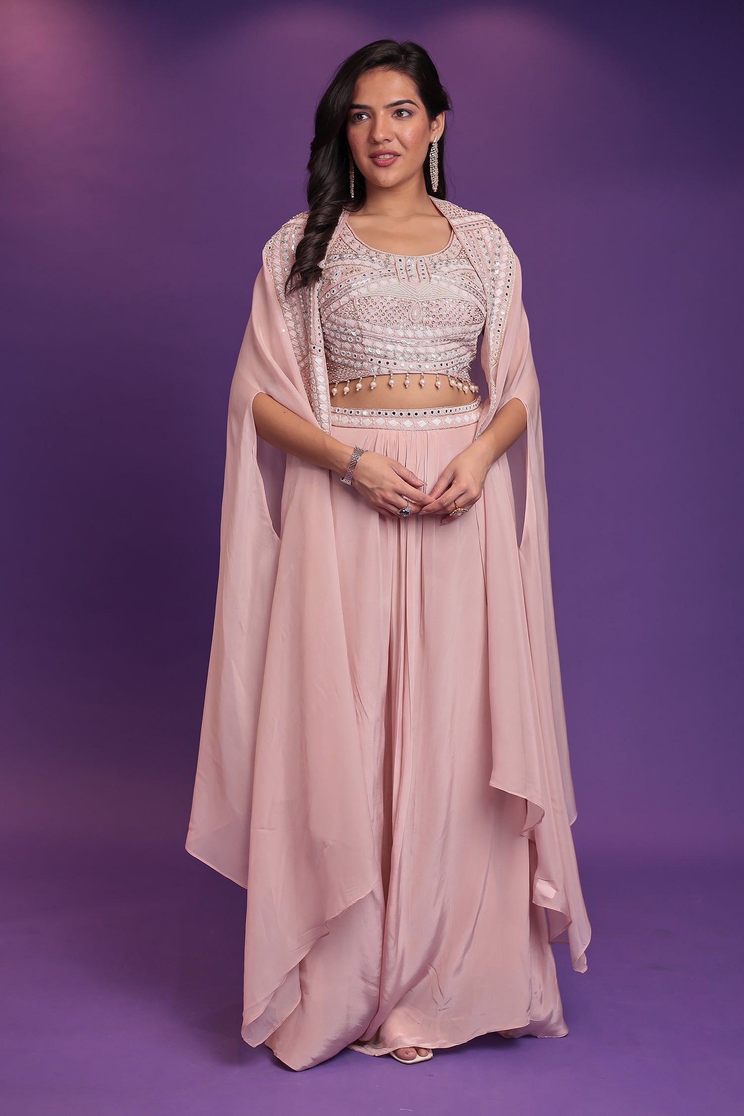 Jacket Style Silk Indo Western Embellished with Mirror, Pearl and Sequins work