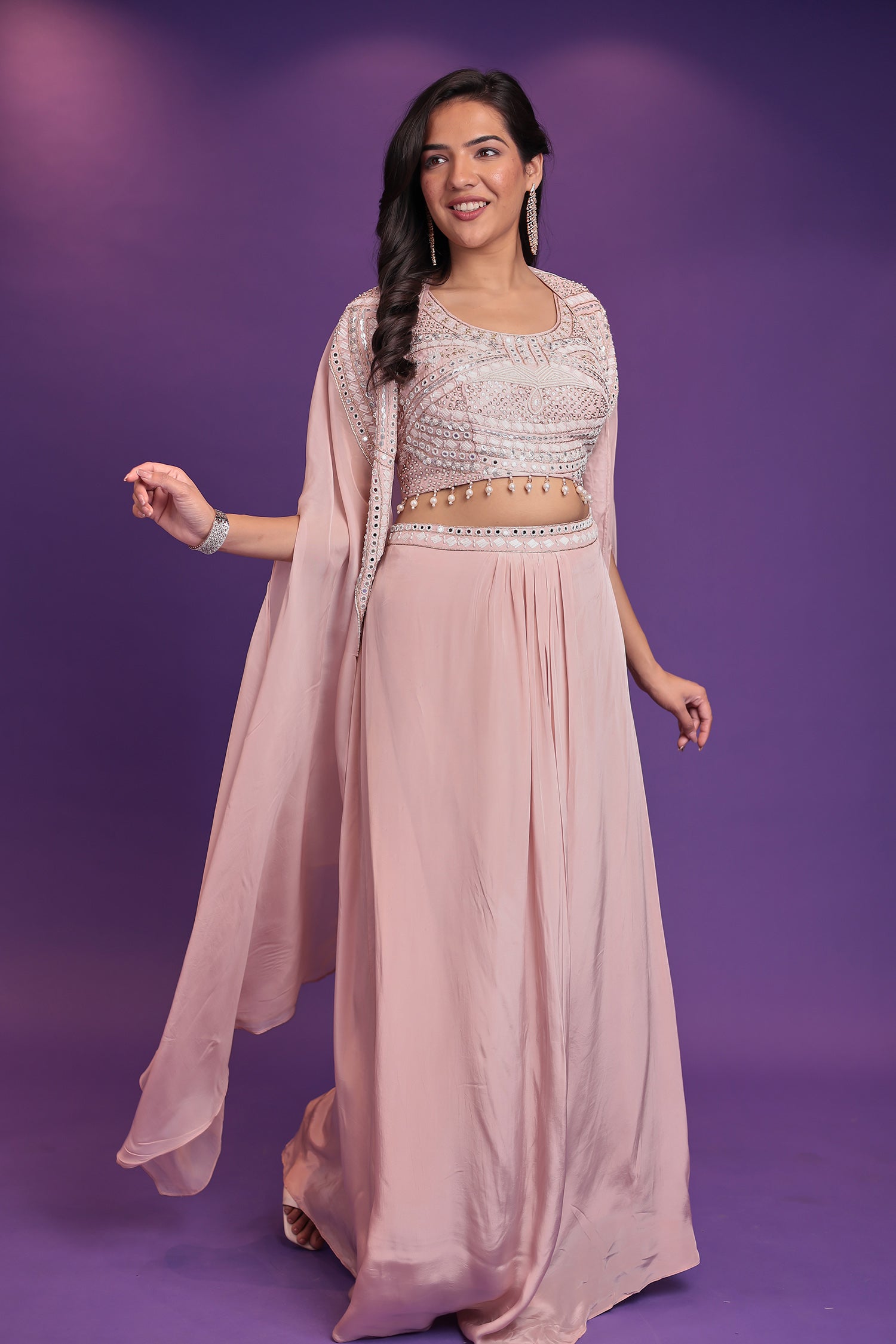 Jacket Style Silk Indo Western Embellished with Mirror, Pearl and Sequins work