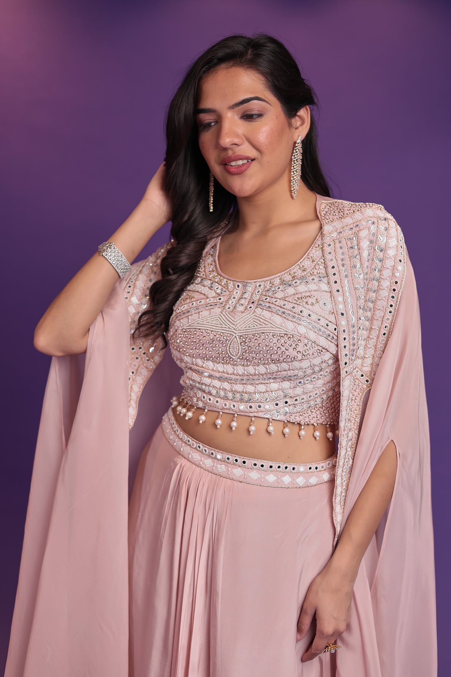 Jacket Style Silk Indo Western Embellished with Mirror, Pearl and Sequins work