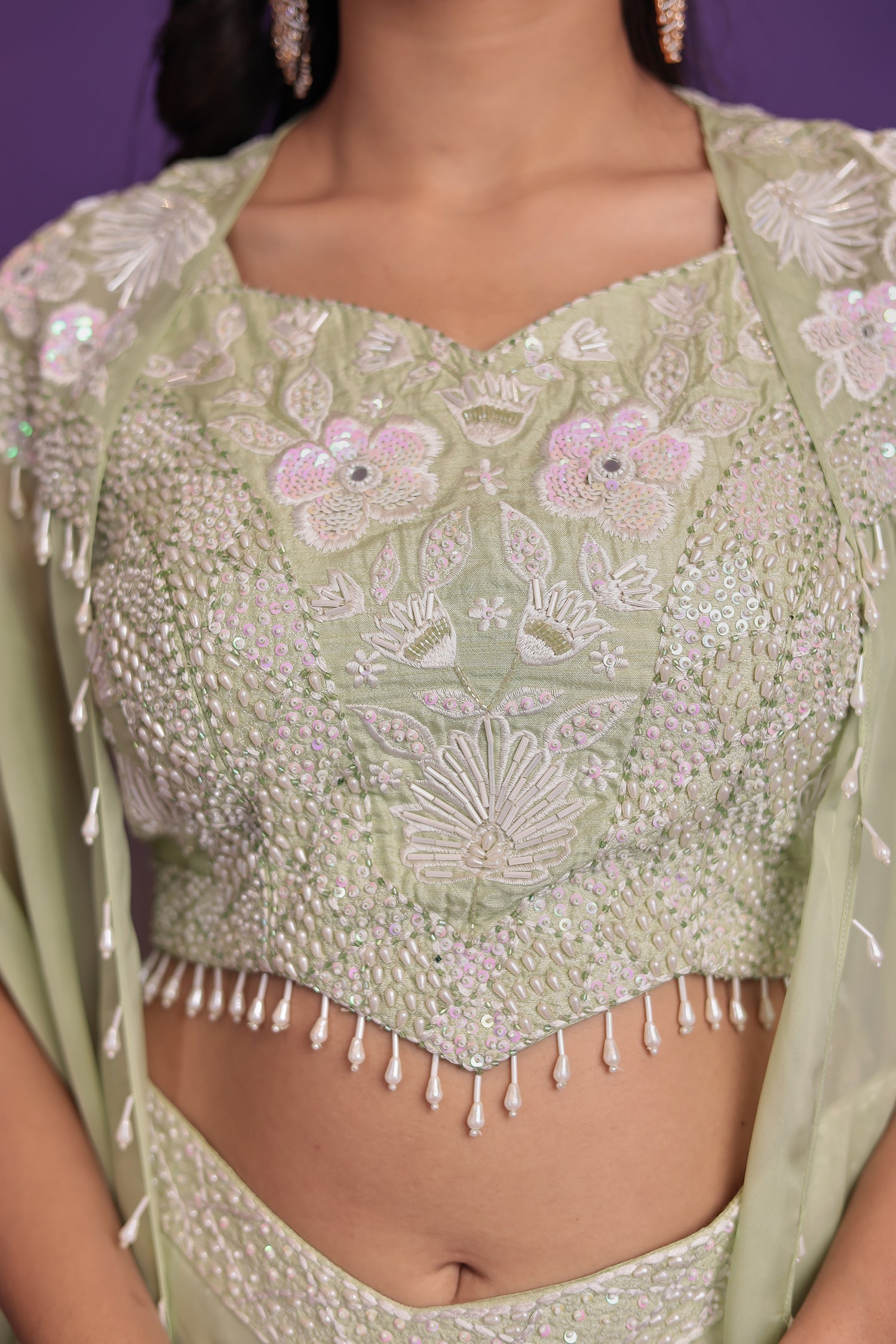 Jacket Style Silk Indo Western with Sequins, Thread and Pearl work