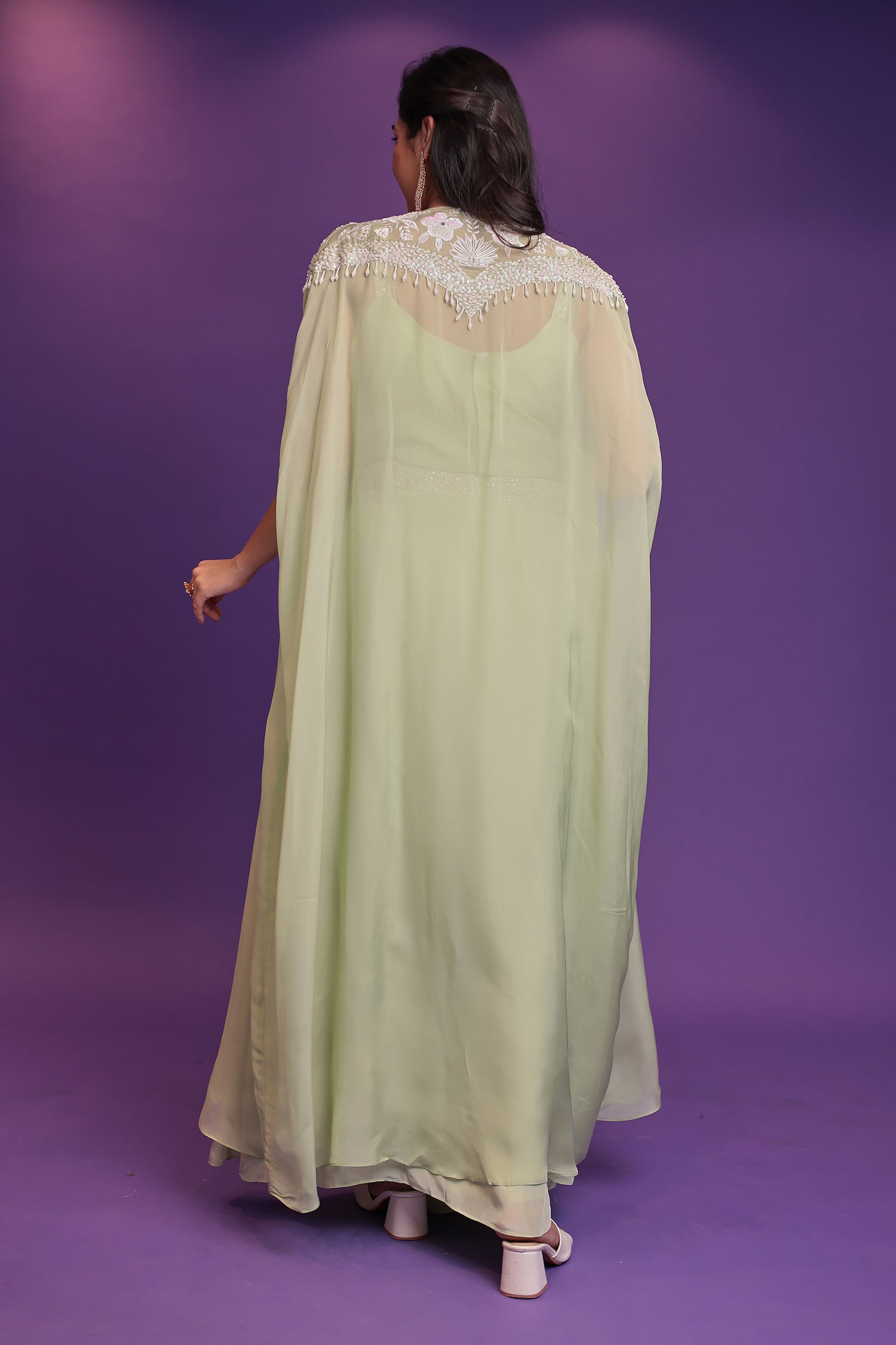 Jacket Style Silk Indo Western with Sequins, Thread and Pearl work