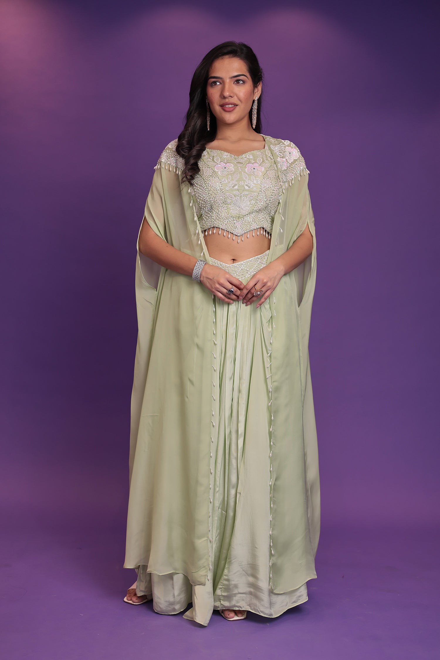 Jacket Style Silk Indo Western with Sequins, Thread and Pearl work