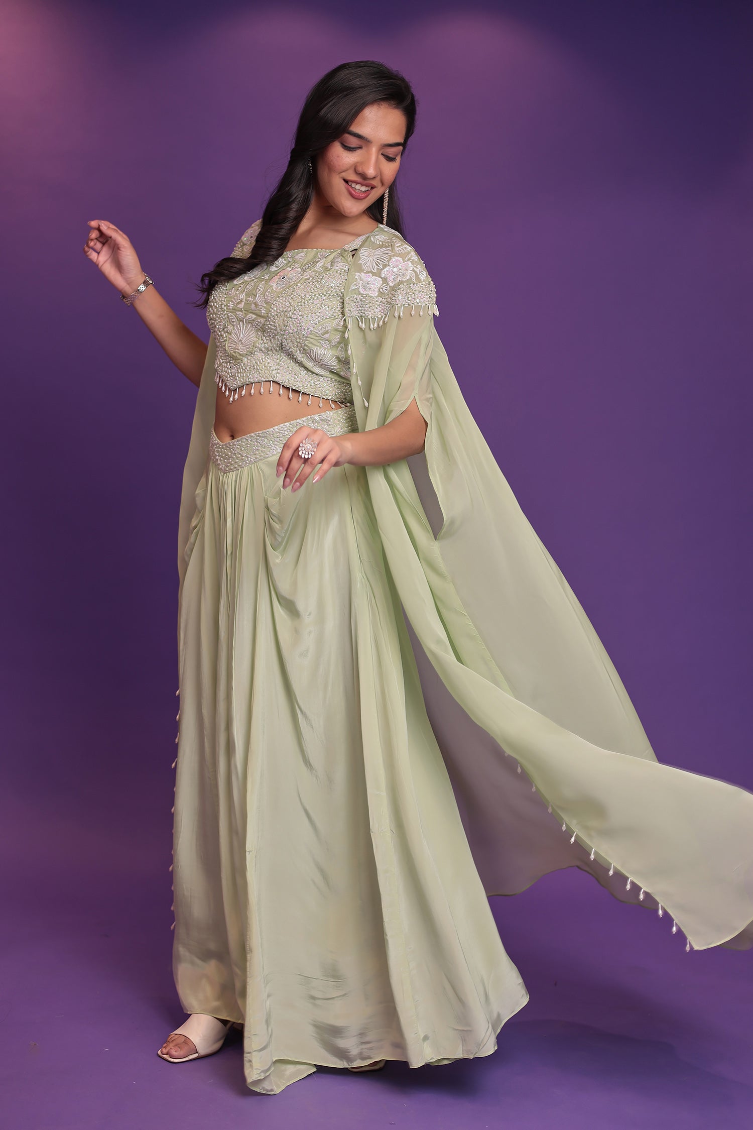 Jacket Style Silk Indo Western with Sequins, Thread and Pearl work