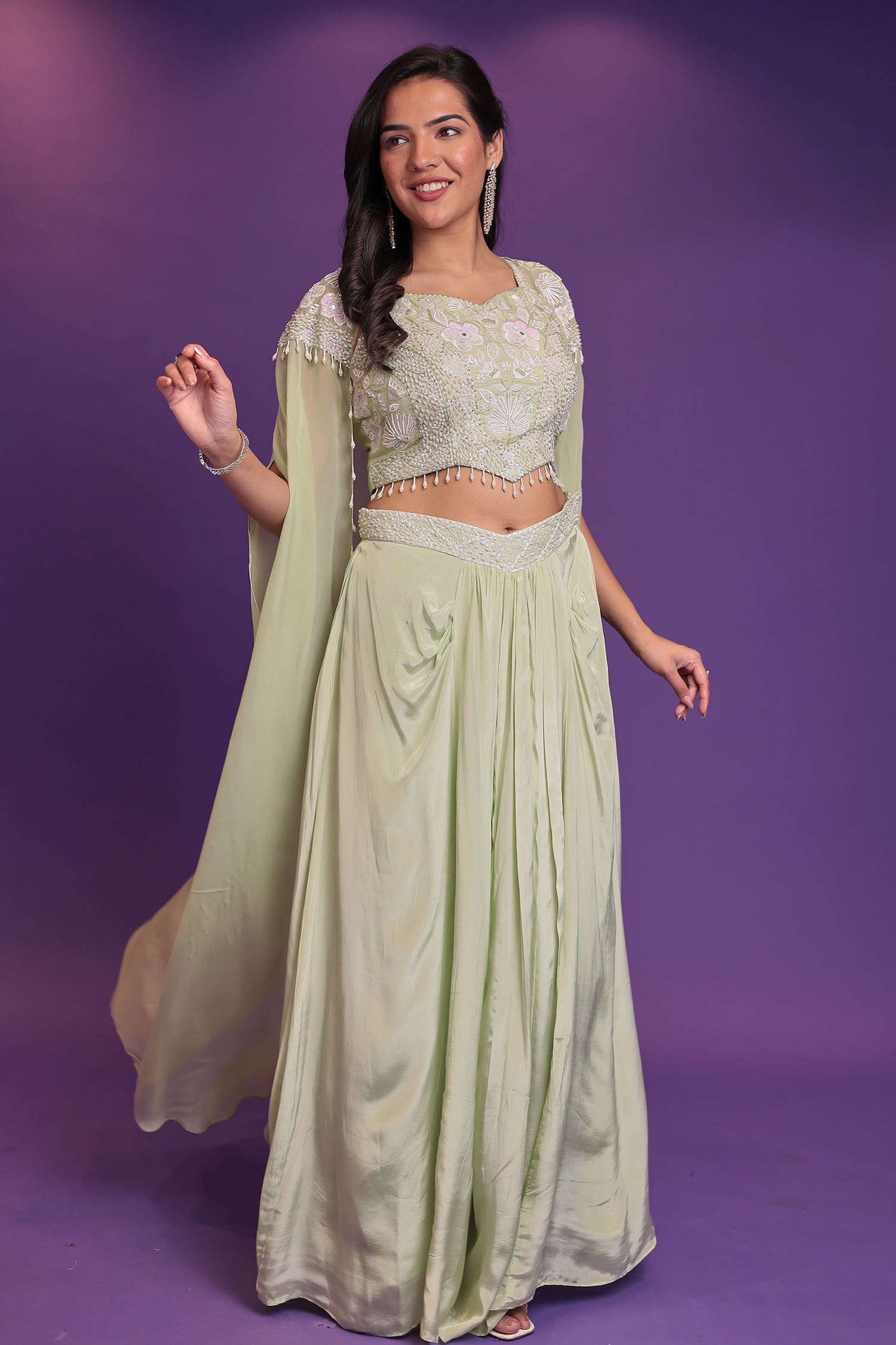 Jacket Style Silk Indo Western with Sequins, Thread and Pearl work