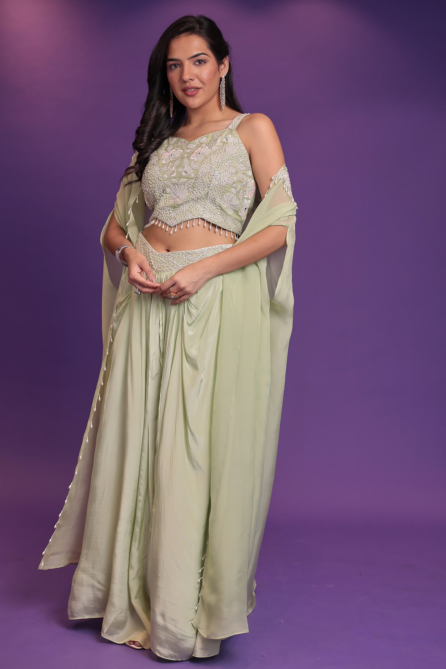 Jacket Style Silk Indo Western with Sequins, Thread and Pearl work