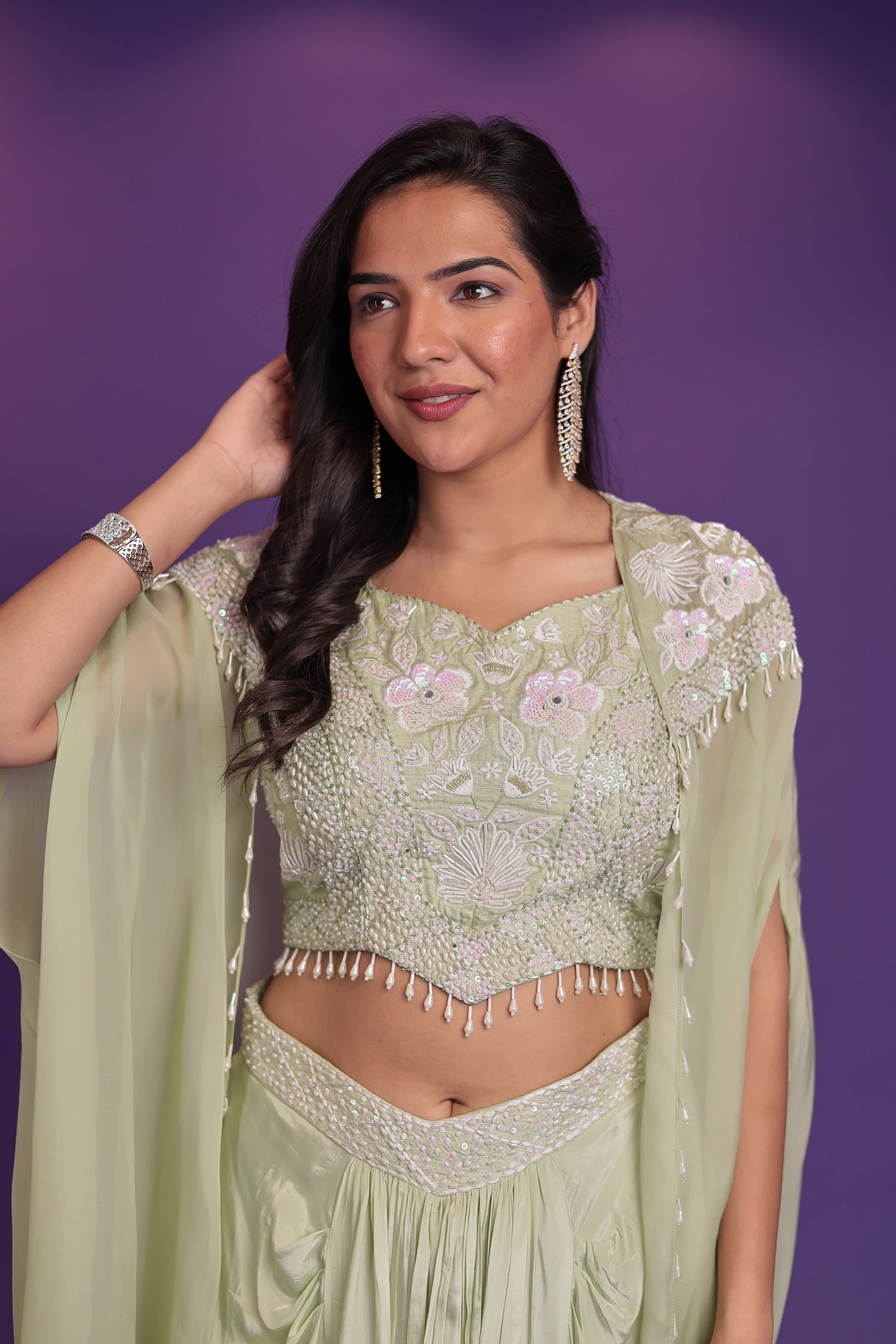 Jacket Style Silk Indo Western with Sequins, Thread and Pearl work