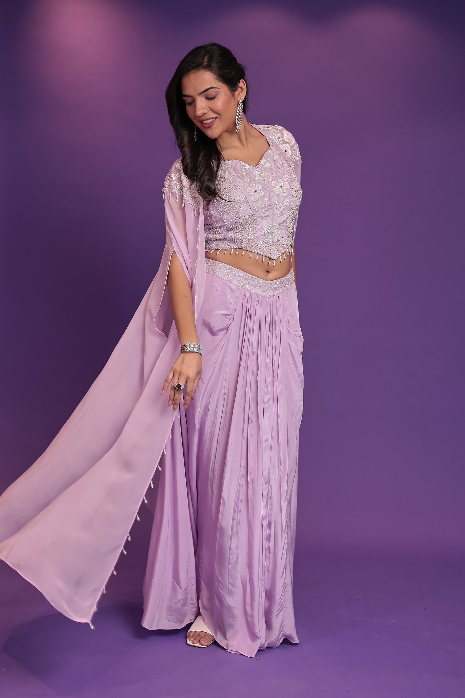 Jacket Style Silk Indo Western with Sequins, Thread and Pearl work