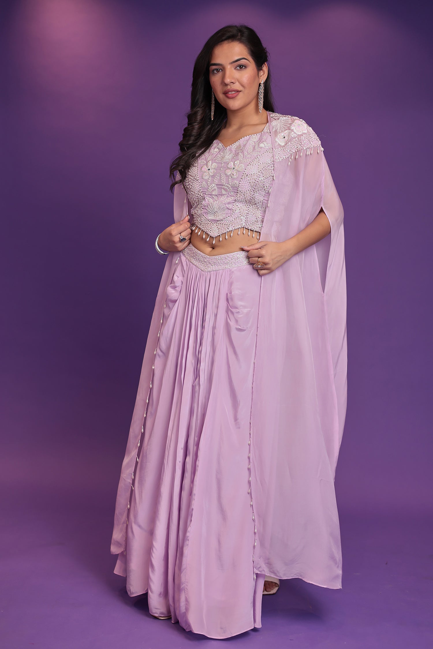 Jacket Style Silk Indo Western with Sequins, Thread and Pearl work