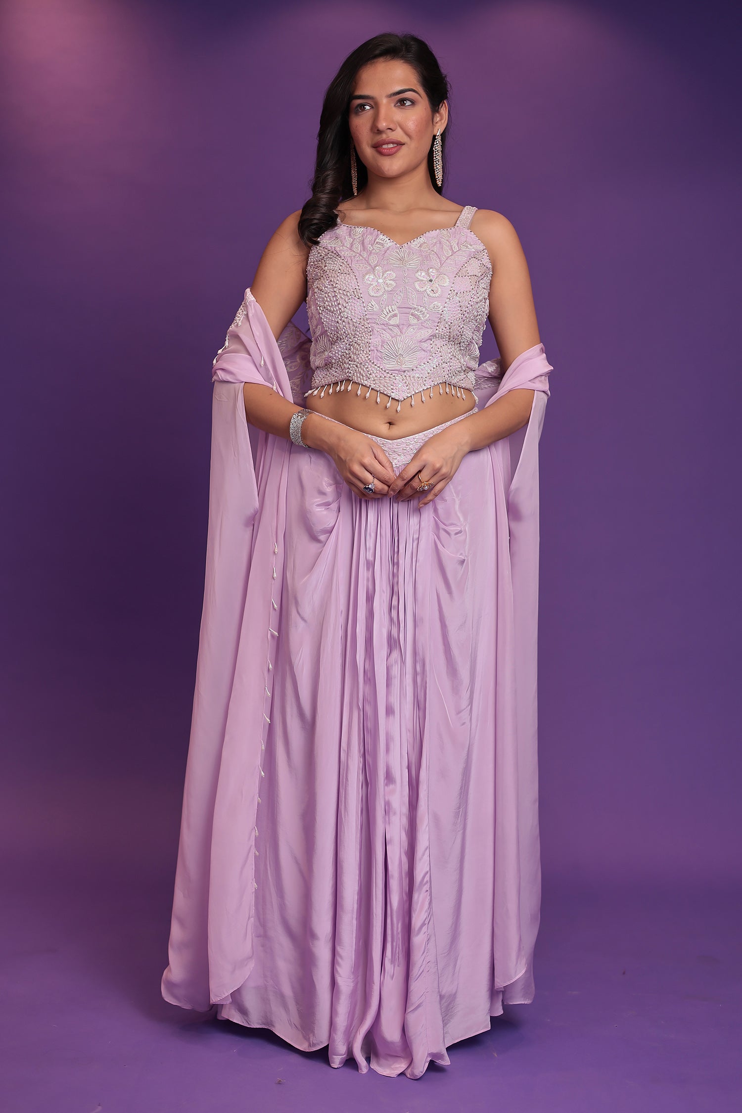 Jacket Style Silk Indo Western with Sequins, Thread and Pearl work