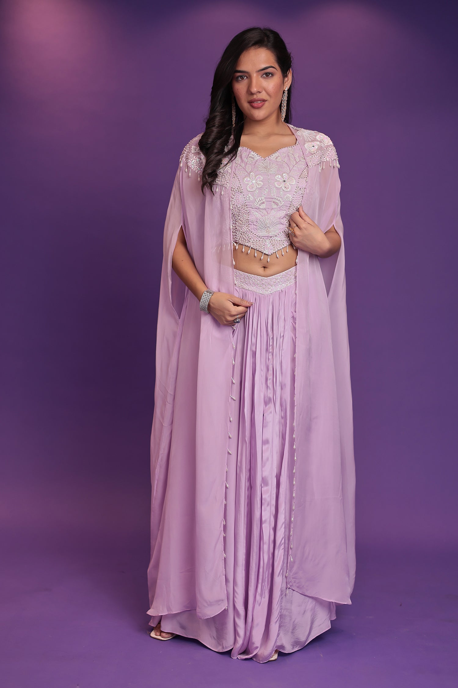 Jacket Style Silk Indo Western with Sequins, Thread and Pearl work