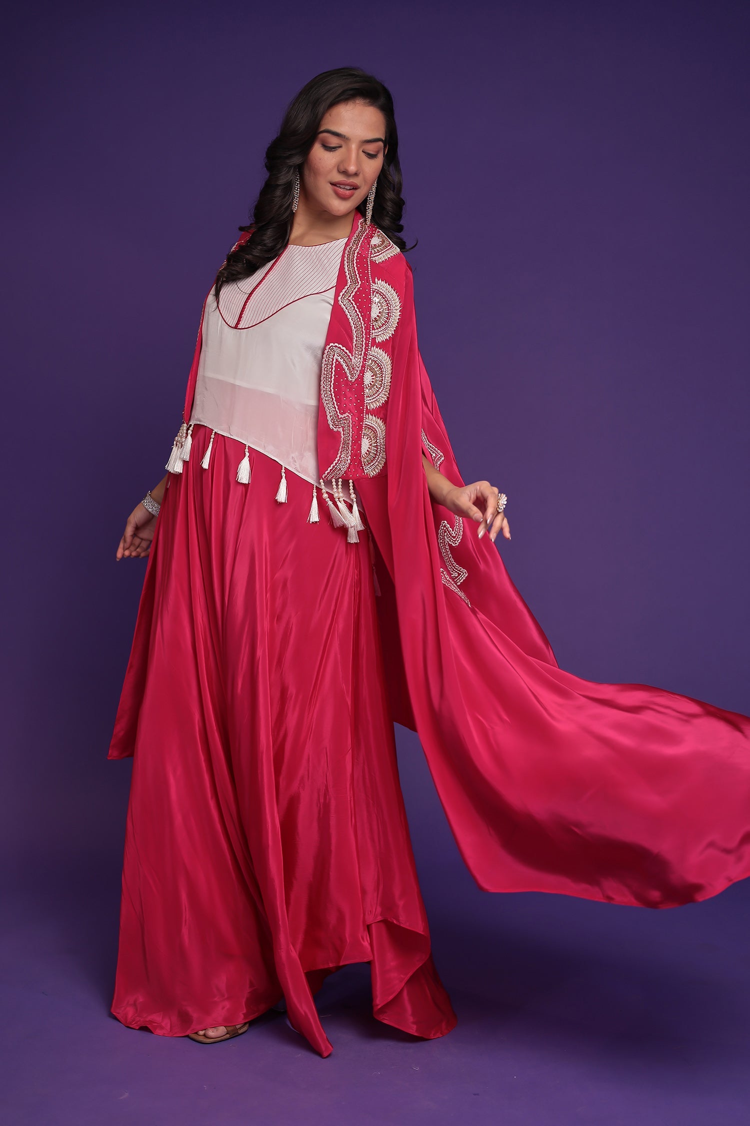 Chinon Silk Indo Western with Pearl and Thread work