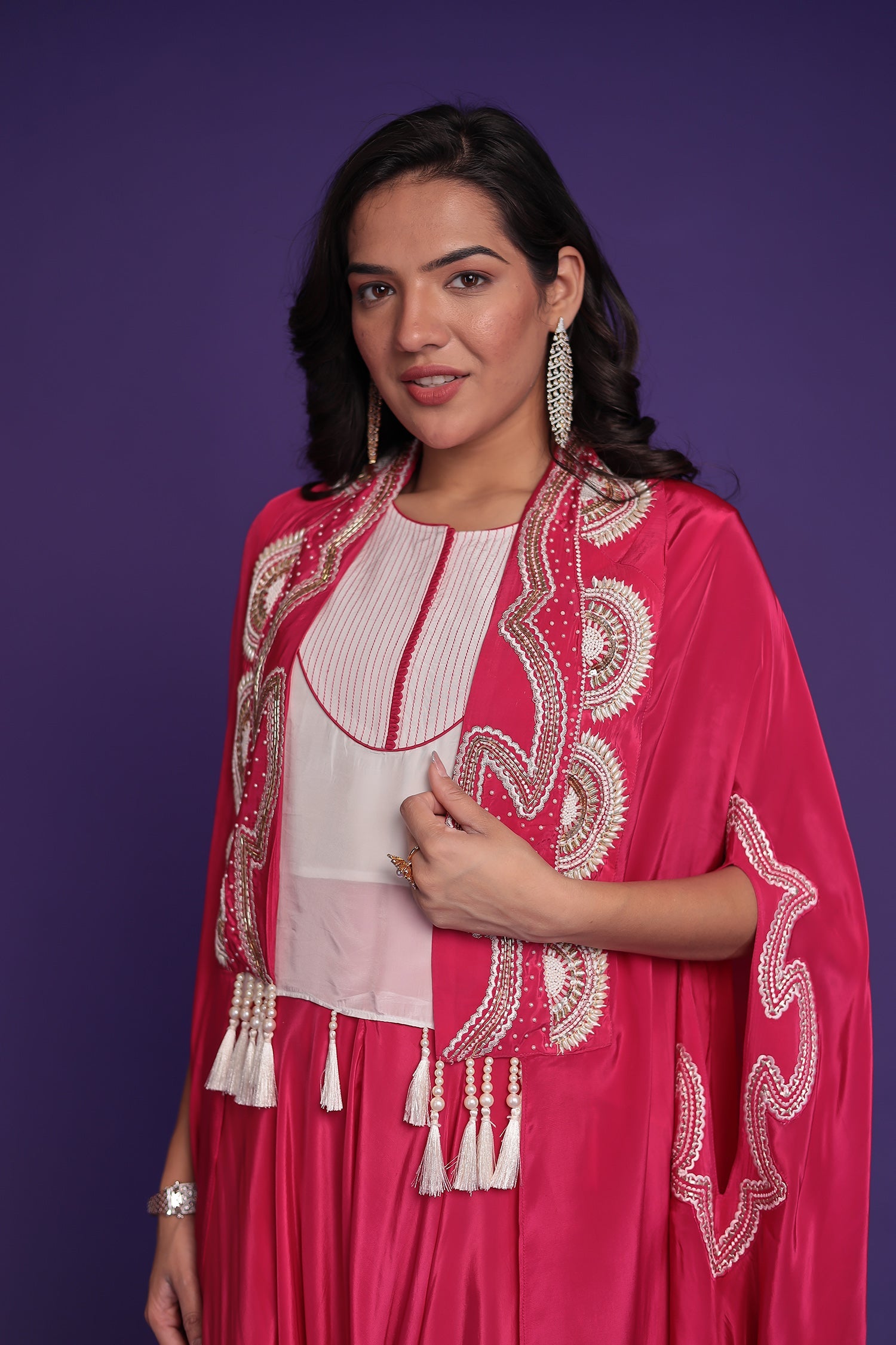 Chinon Silk Indo Western with Pearl and Thread work