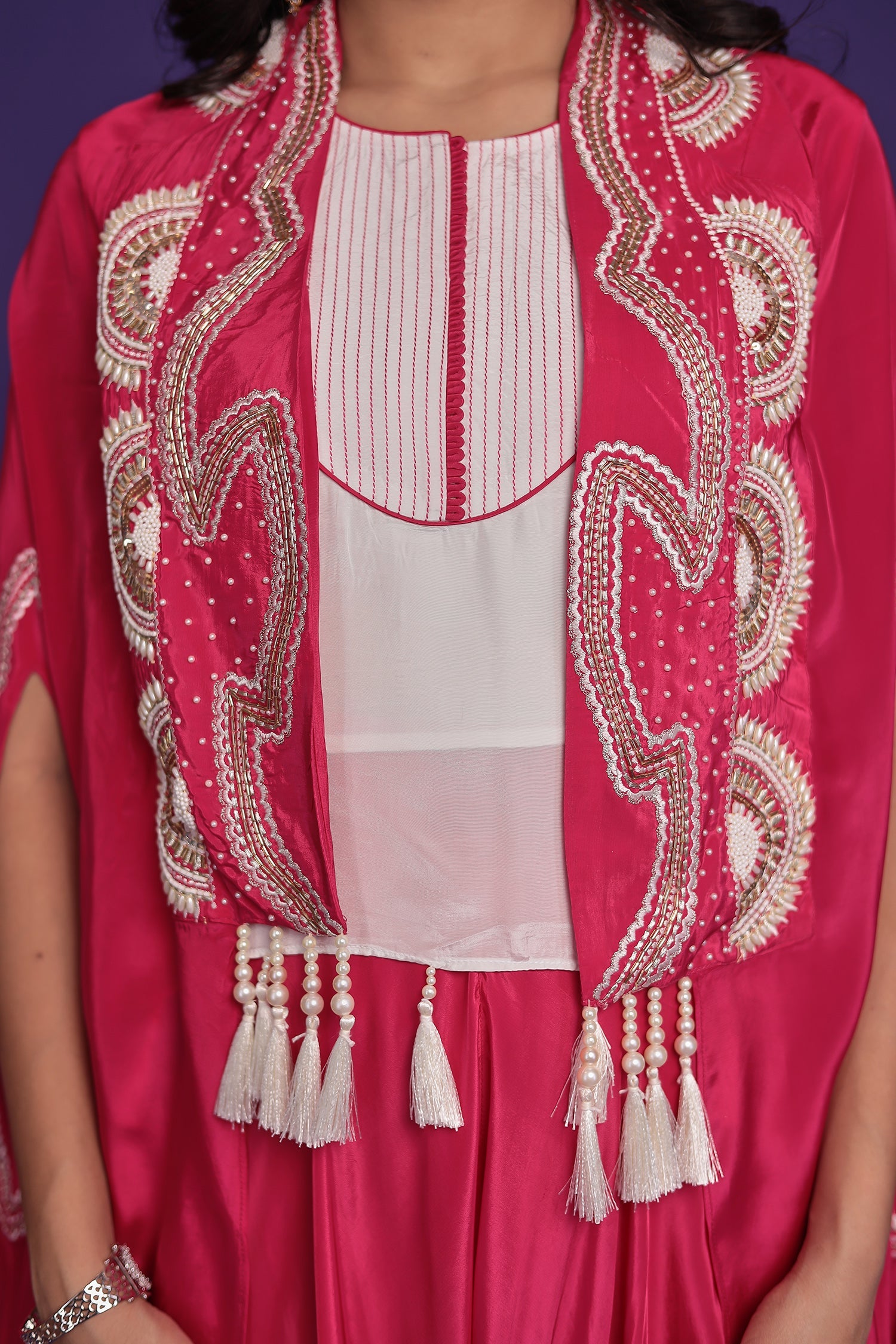 Chinon Silk Indo Western with Pearl and Thread work