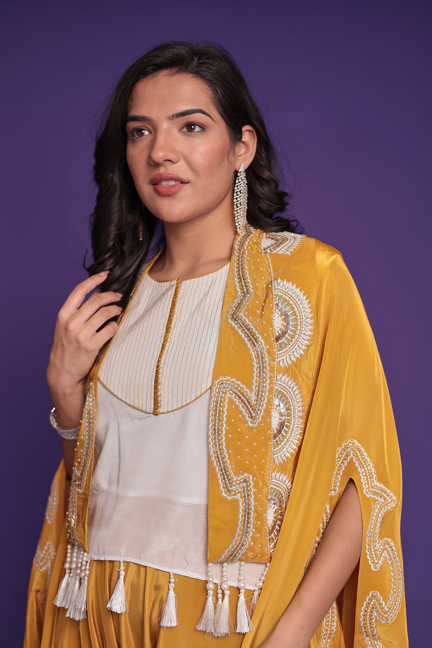 Chinon Silk Indo Western with Pearl and Thread work