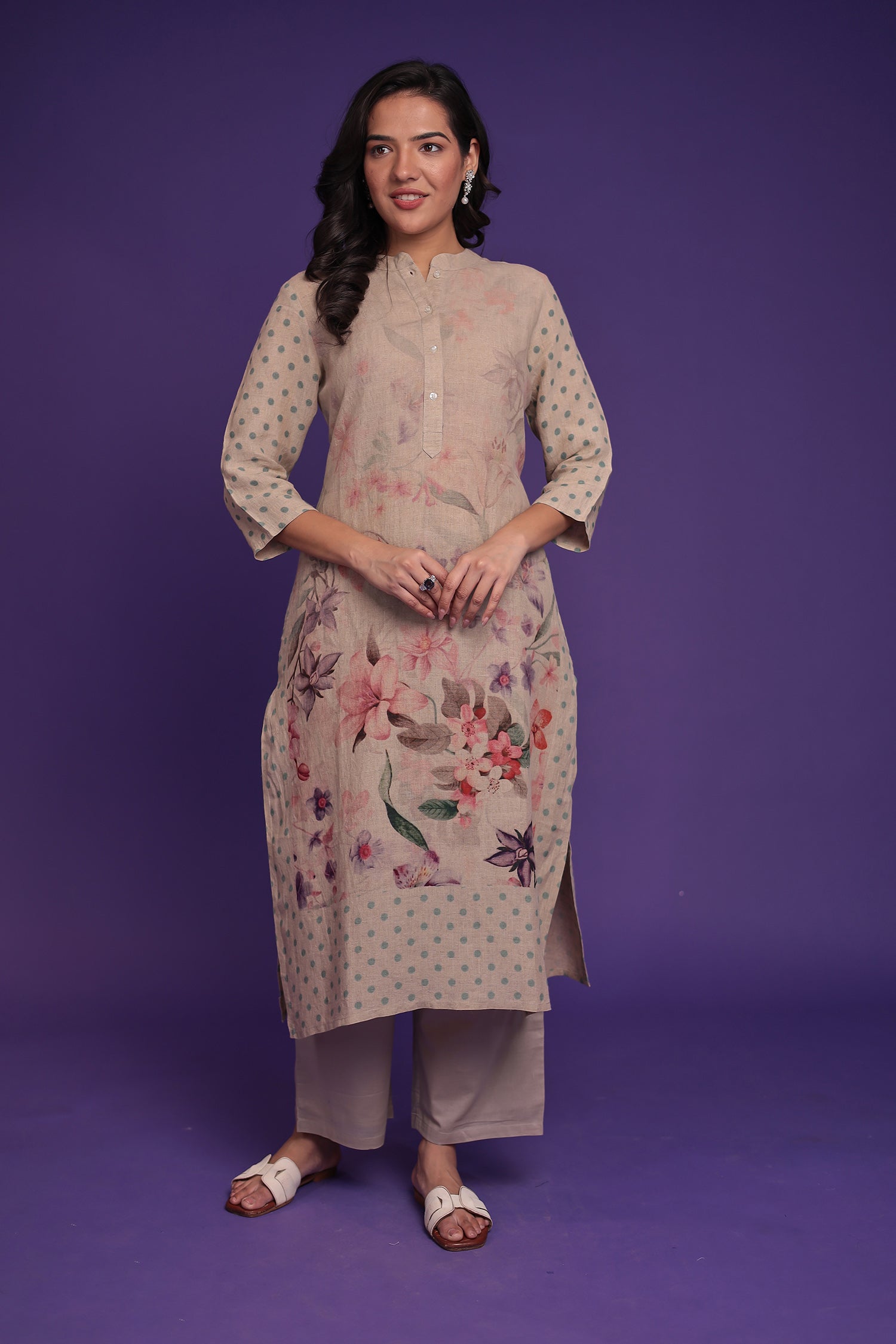Printed Linen Kurta Stitched Set Stitched