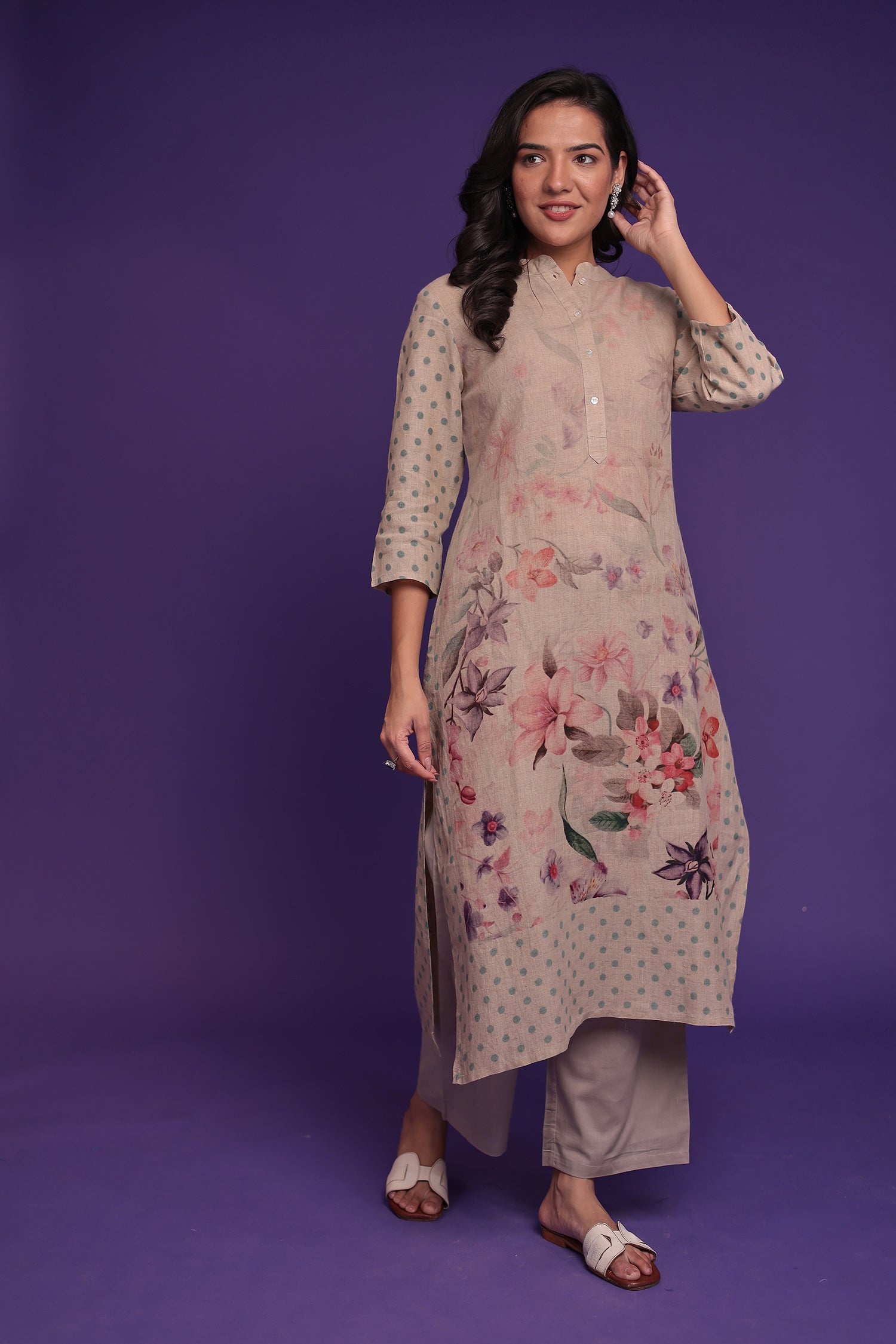 Printed Linen Kurta Stitched Set Stitched