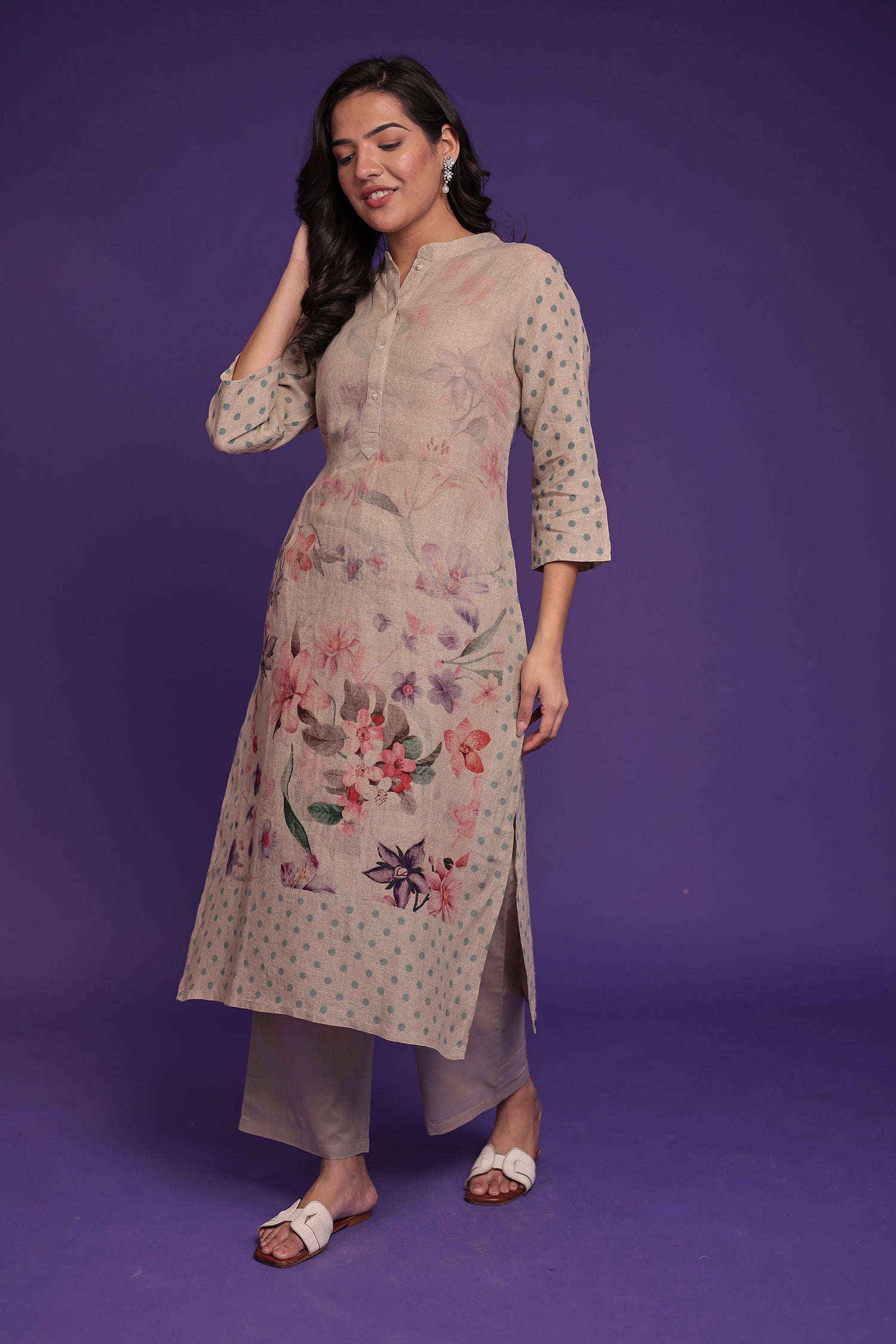 Printed Linen Kurta Stitched Set Stitched