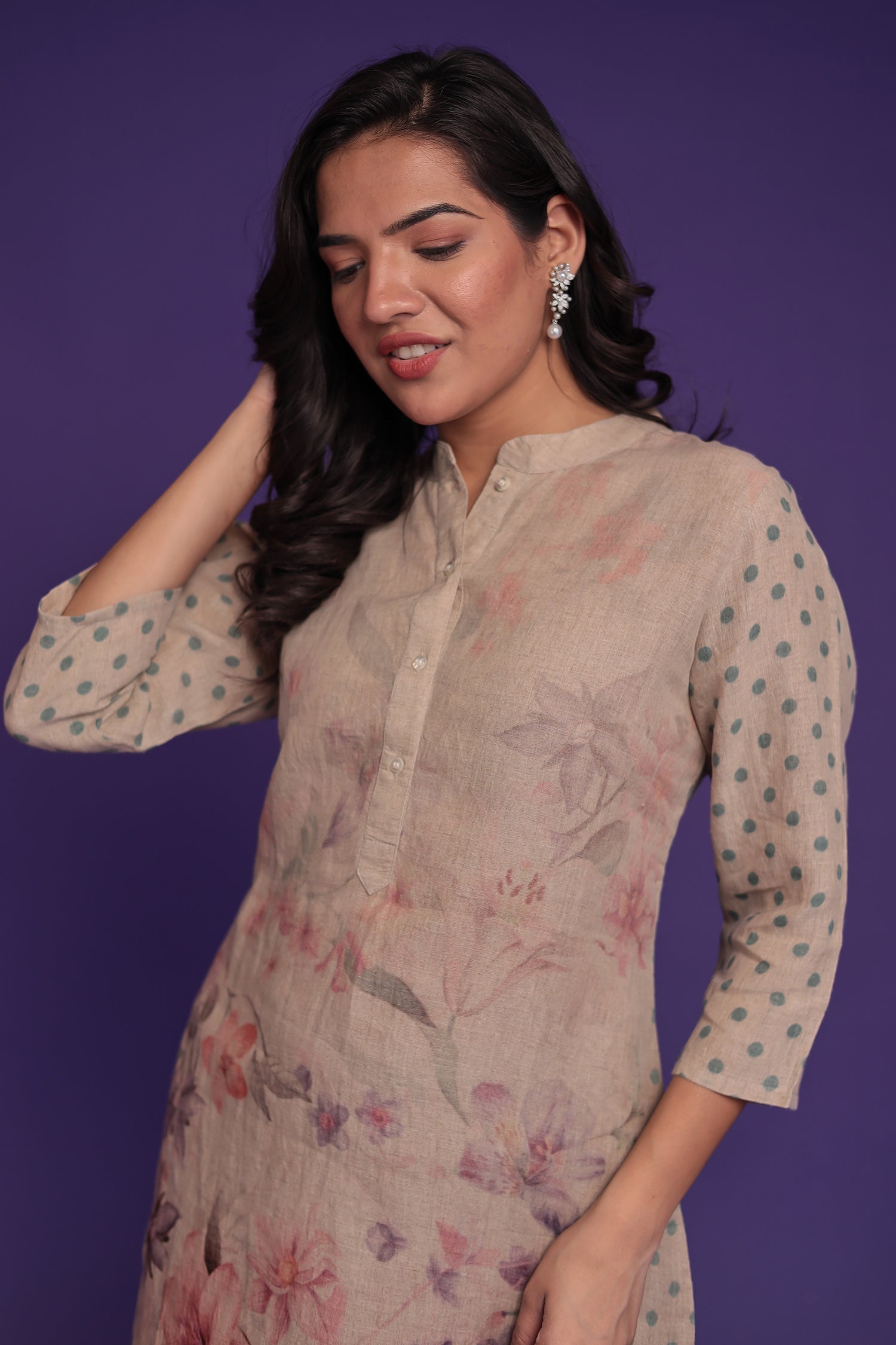 Printed Linen Kurta Stitched Set Stitched