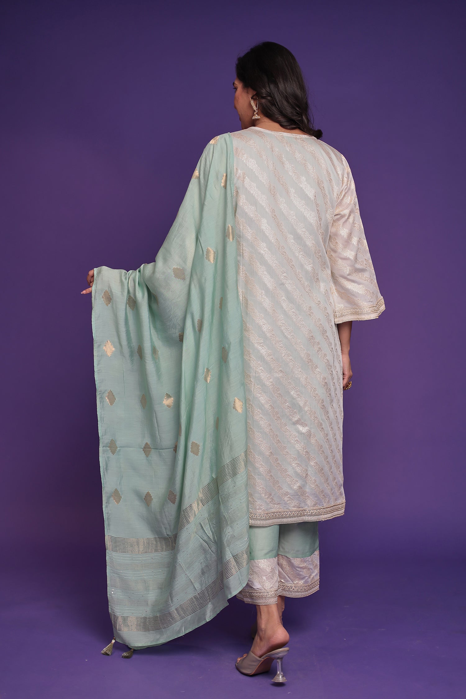 Handloom Silk Kurta Set Stitched with Brocade Dupatta
