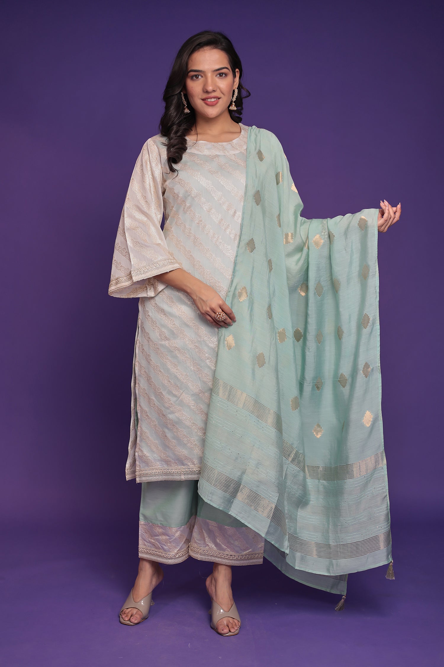 Handloom Silk Kurta Set Stitched with Brocade Dupatta