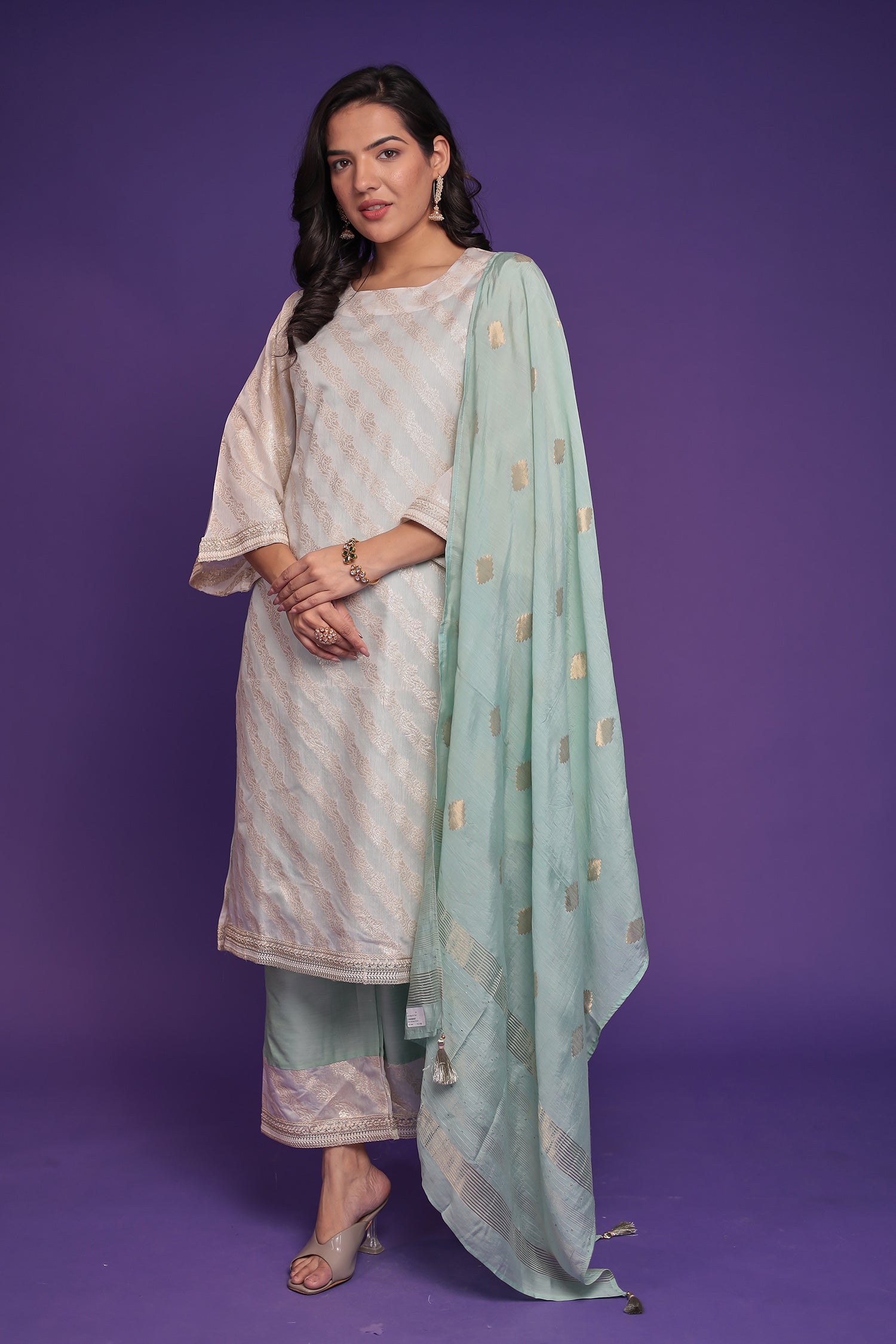 Handloom Silk Kurta Set Stitched with Brocade Dupatta
