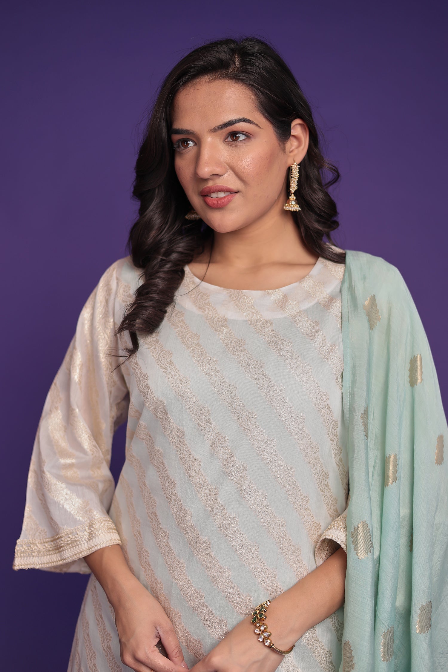 Handloom Silk Kurta Set Stitched with Brocade Dupatta