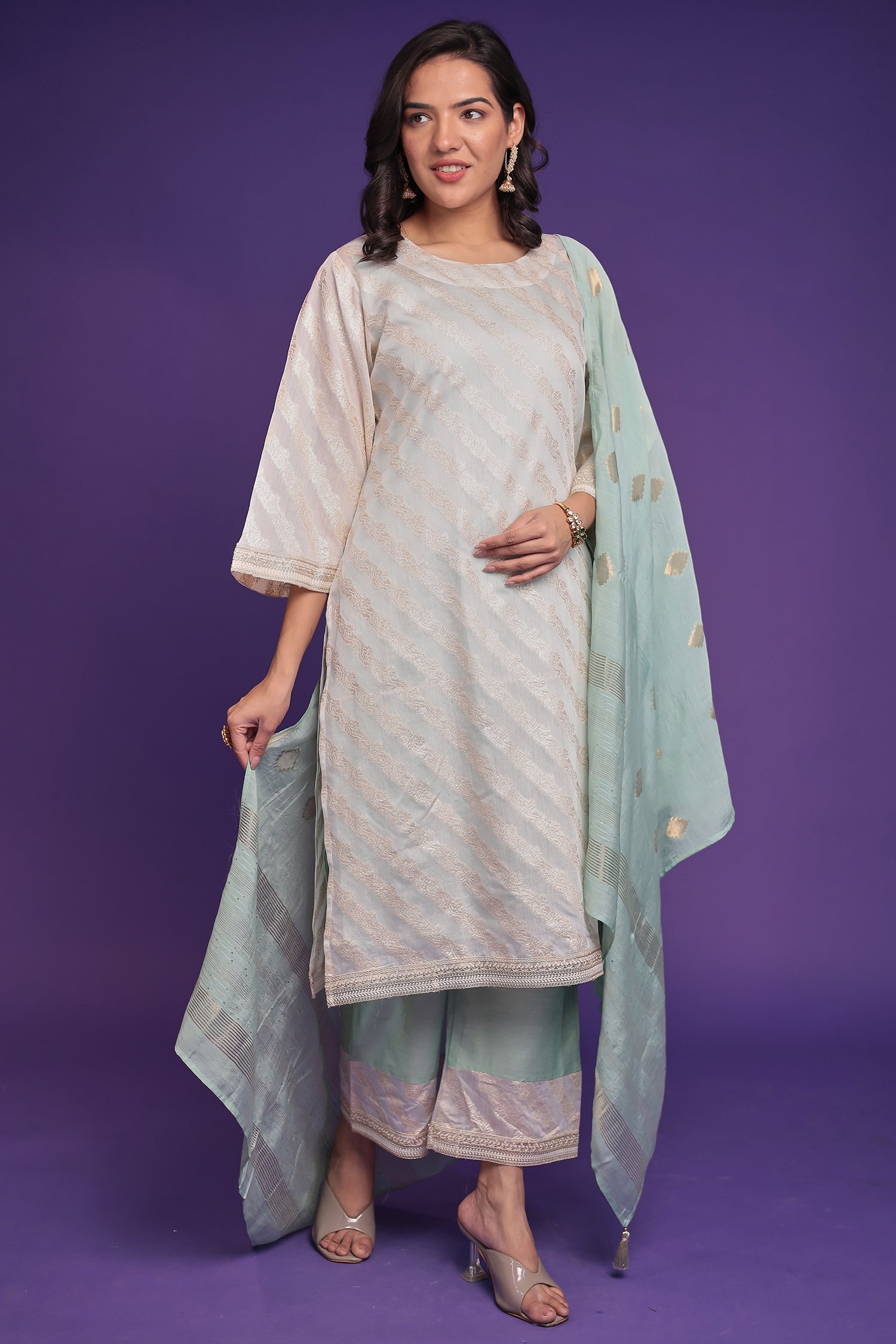 Handloom Silk Kurta Set Stitched with Brocade Dupatta