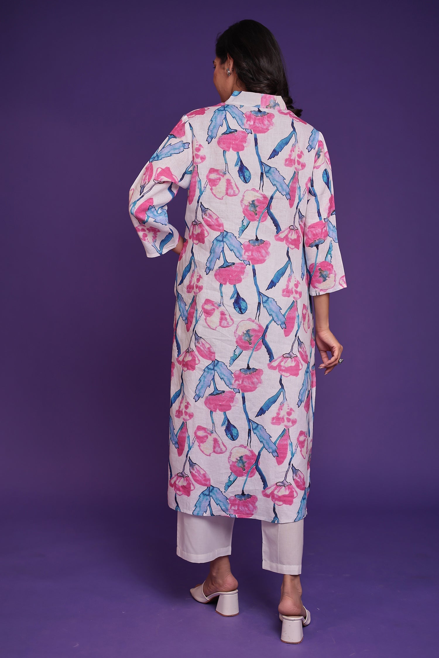 Printed Linen Kurta Set Stitched