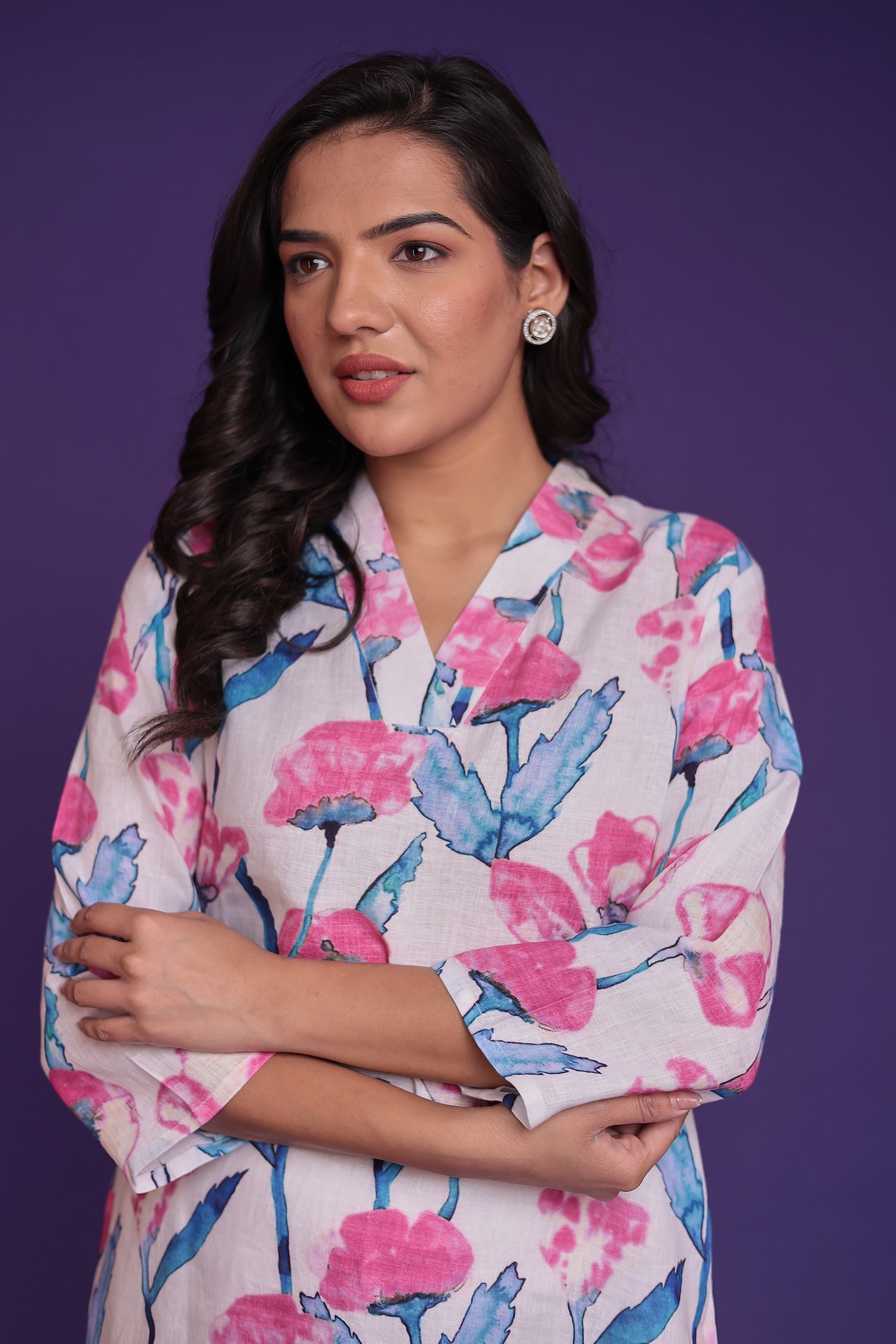 Printed Linen Kurta Set Stitched