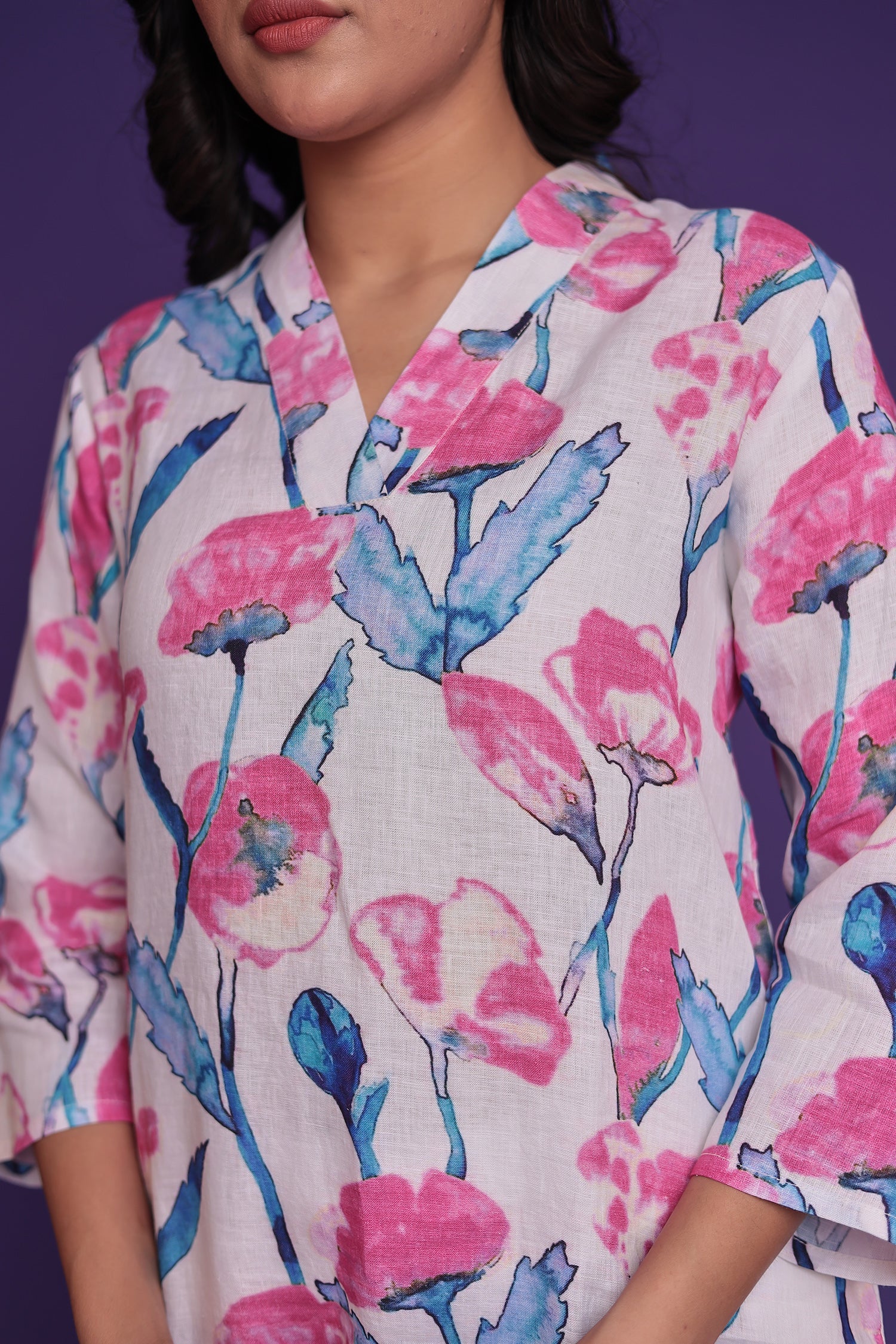 Printed Linen Kurta Set Stitched